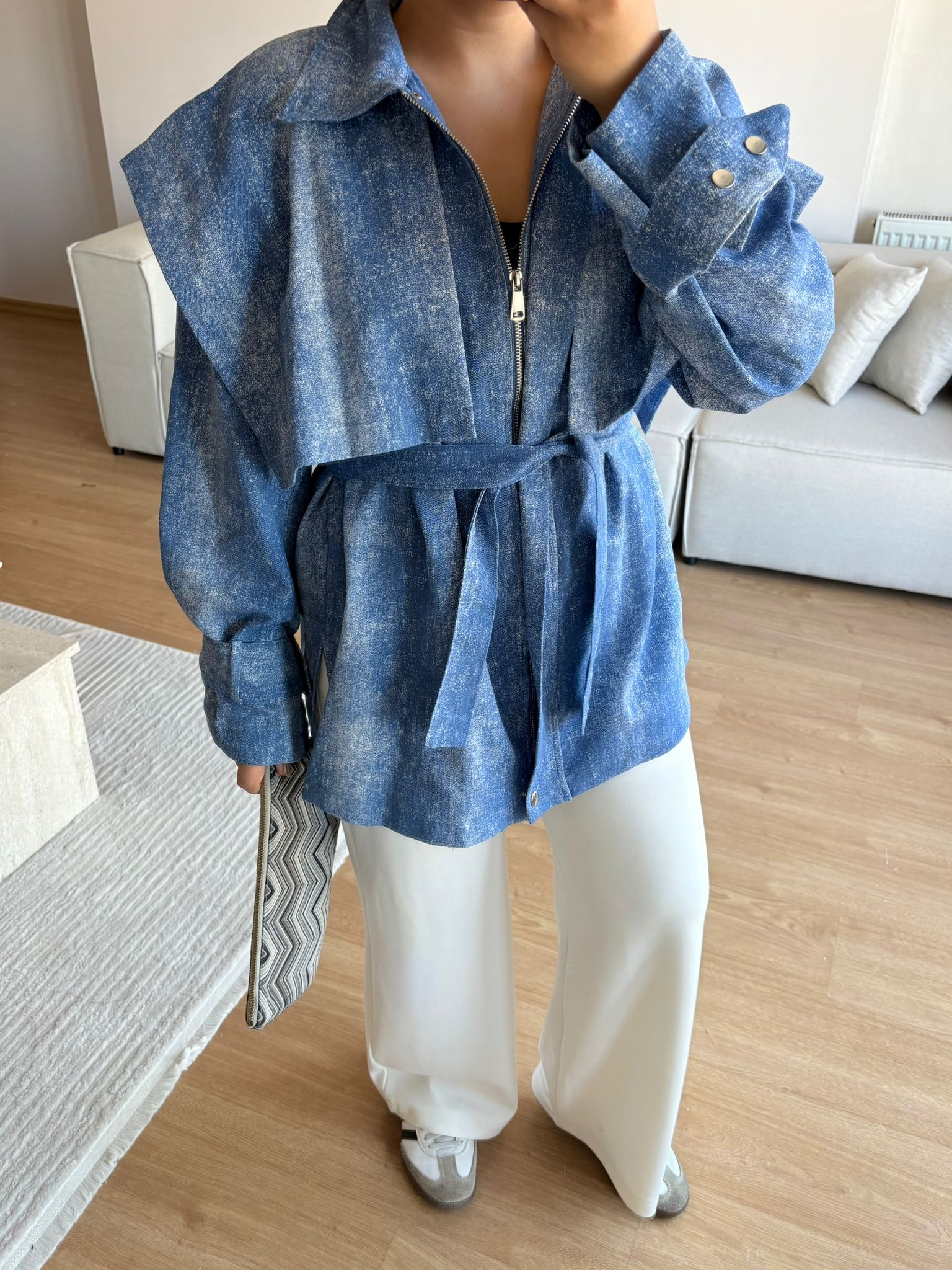 Batik Desen Fermuarlı Ceket 