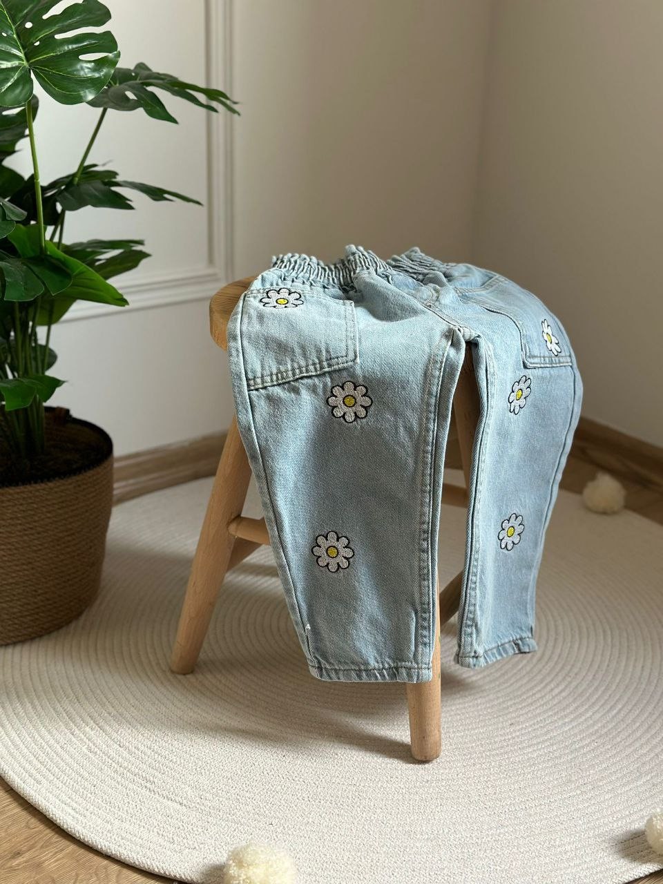 PAPATYA DESENLİ KOT PANTOLON
