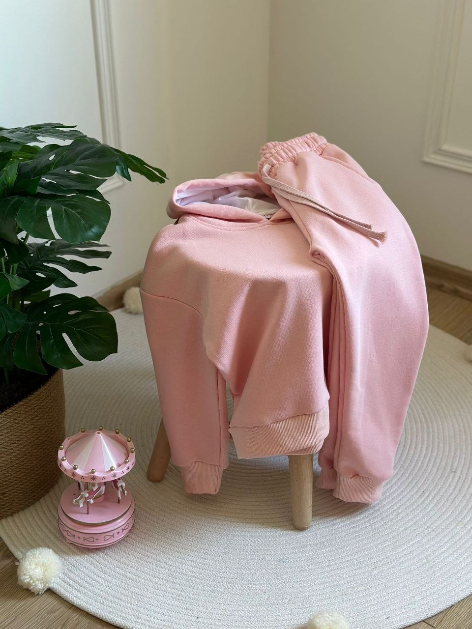 PEMBE KAPÜŞONLU EŞOFMAN TAKIMI KIZ ÇOCUK