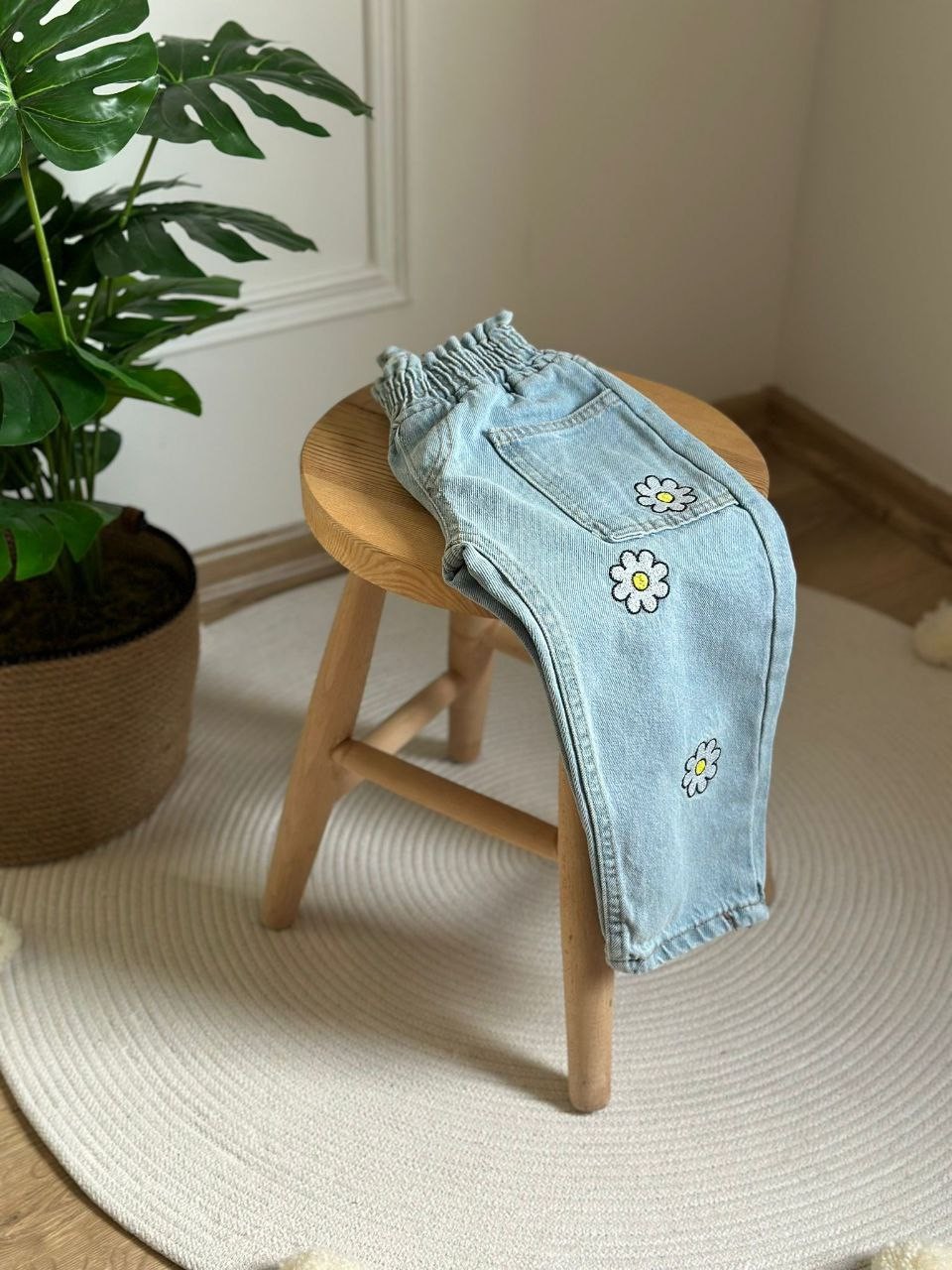 PAPATYA DESENLİ KOT PANTOLON