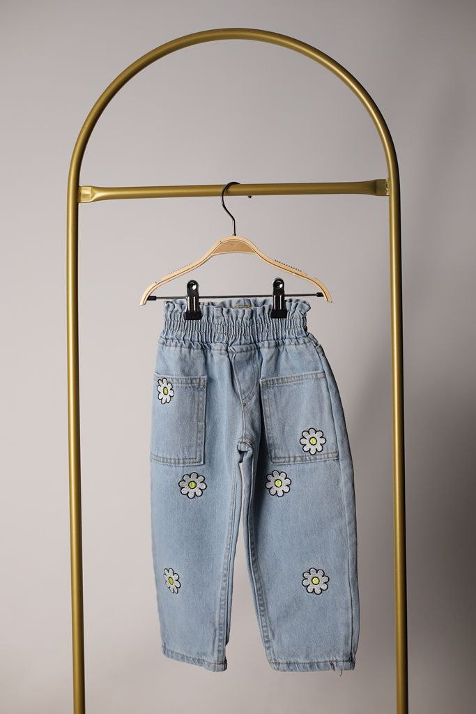 PAPATYA DESENLİ KOT PANTOLON