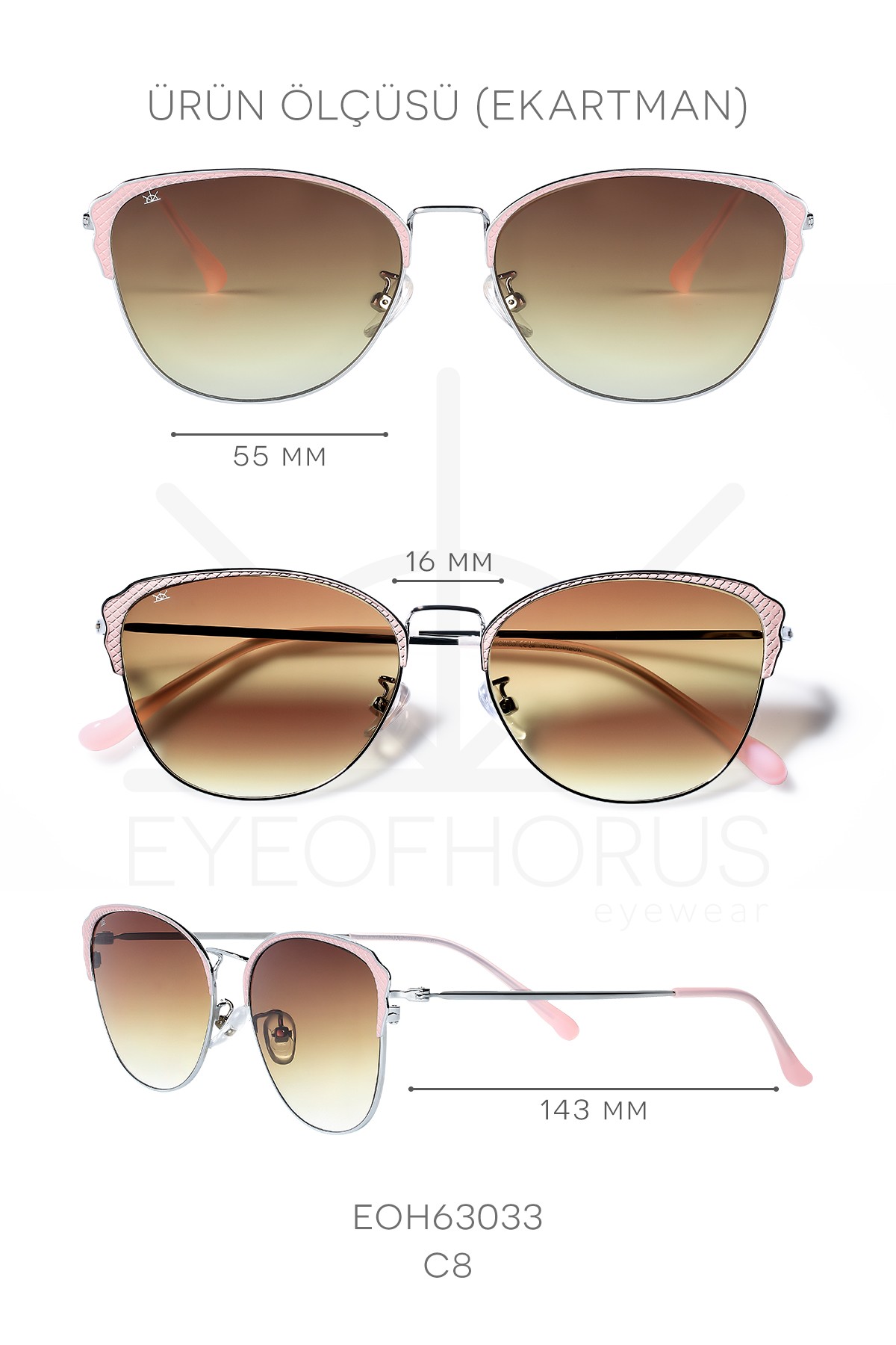 63033 | Cat Eye Metal UV400 Kadın Güneş Gözlüğü - Pembe/Gümüş