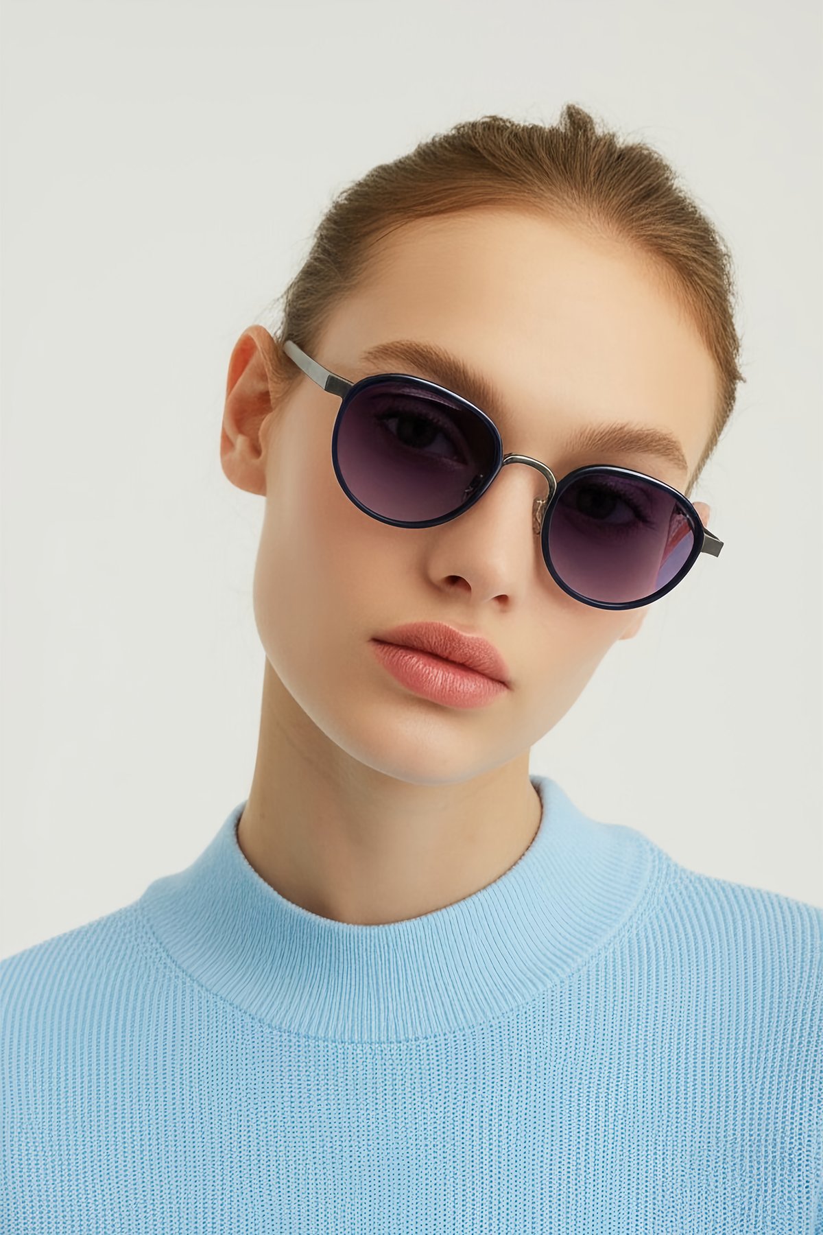 4010 | Yuvarlak Metal Polarize Unisex Güneş Gözlüğü - Lacivert/Gri