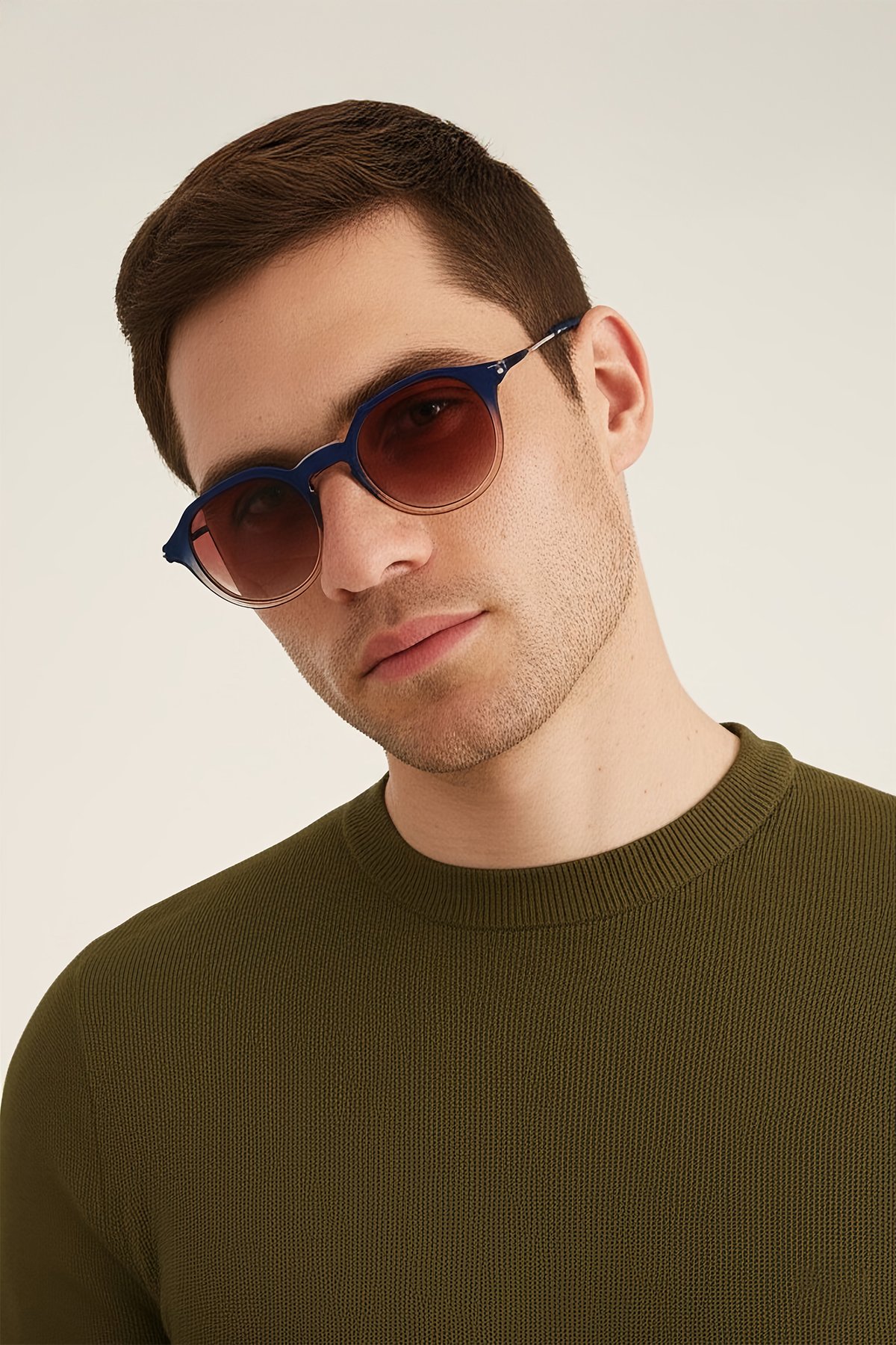 4005 | Yuvarlak Asetat Polarize Unisex Güneş Gözlüğü - Lacivert Degrade