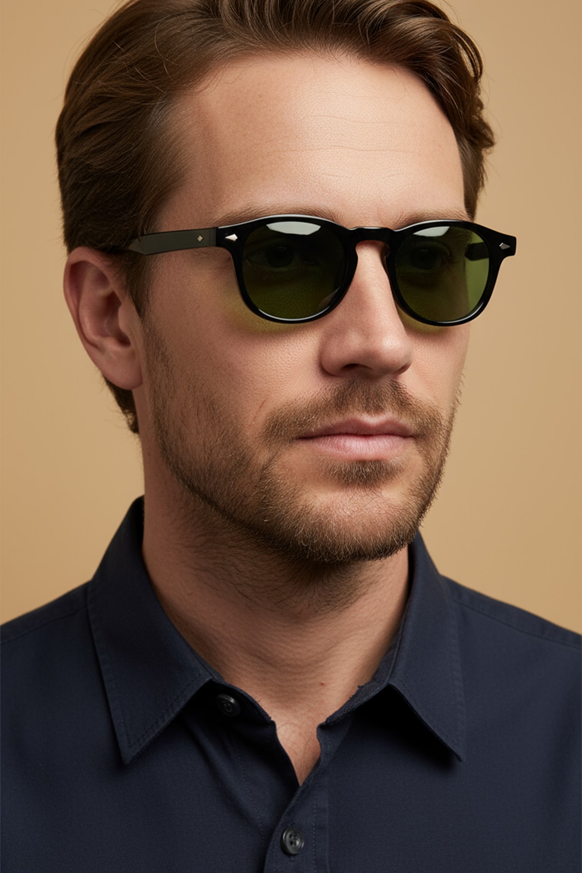 4007 | Oval Asetat Polarize Unisex Güneş Gözlüğü - Siyah