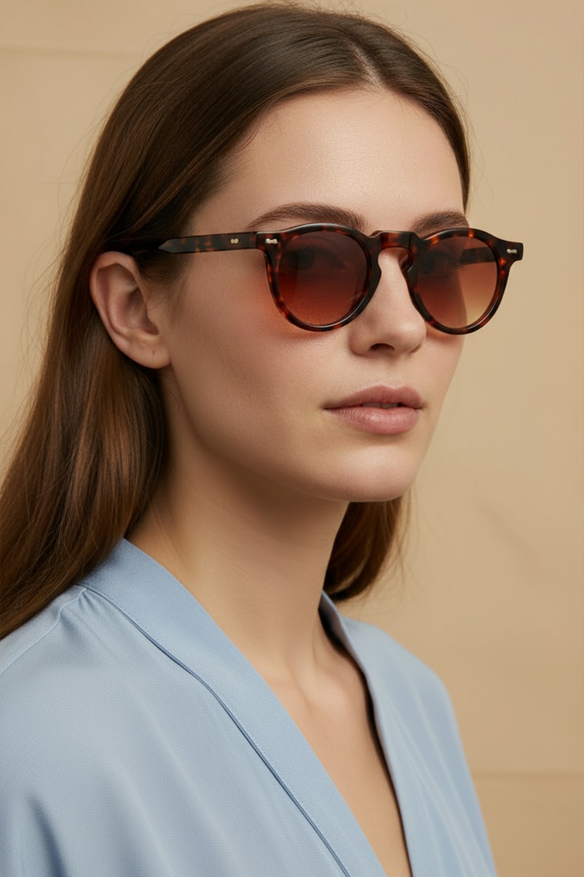 4006 | Yuvarlak Asetat Polarize Unisex Güneş Gözlüğü - Leopar