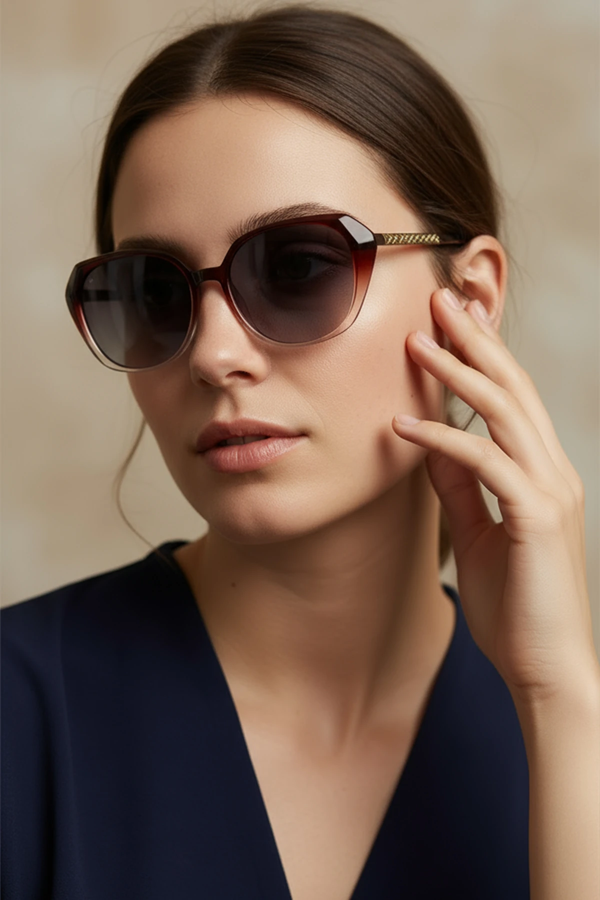 3001 | Kare Kemik Polarize Kadın Güneş Gözlüğü - Bordo Degrade