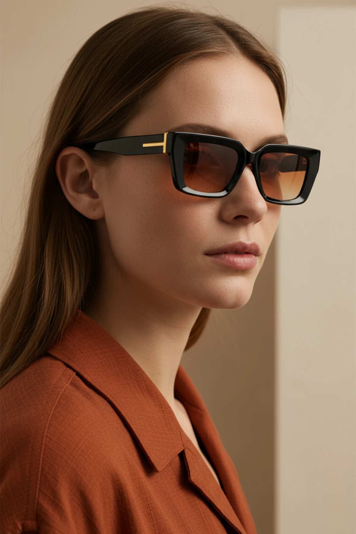 4004 | Dikdörtgen Asetat Polarize Kadın Güneş Gözlüğü - Siyah