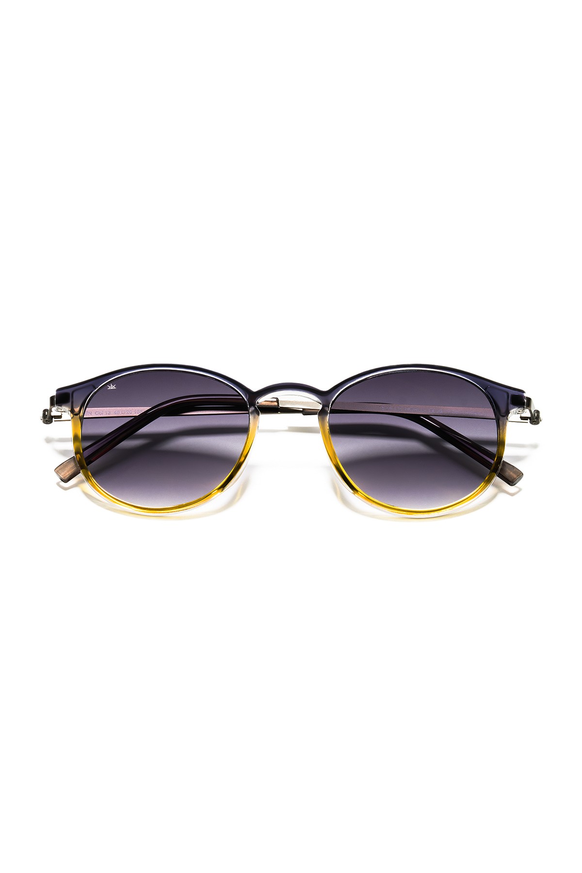 SİTRİN-2362 | Yuvarlak Kemik Asetat UV400 Unisex Güneş Gözlüğü - Gri/Sarı