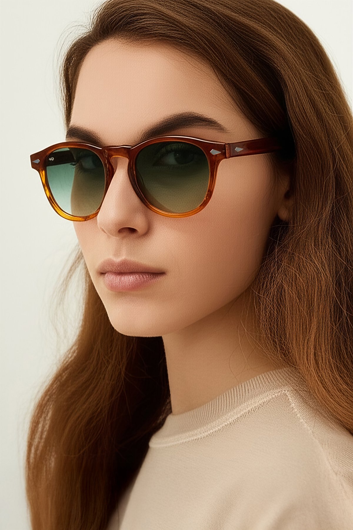 4007 | Oval Asetat Polarize Unisex Güneş Gözlüğü - Amber