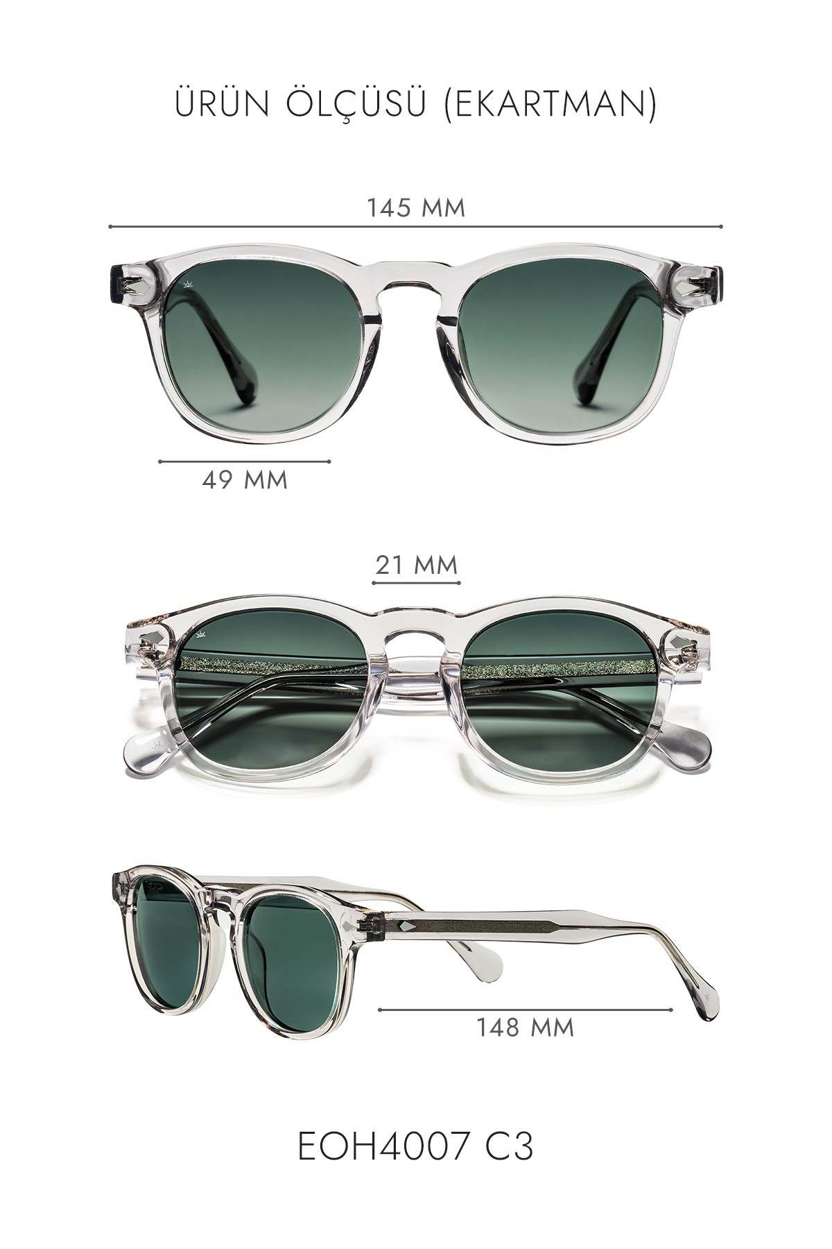 4007 | Oval Asetat Polarize Unisex Güneş Gözlüğü - Açık Gri