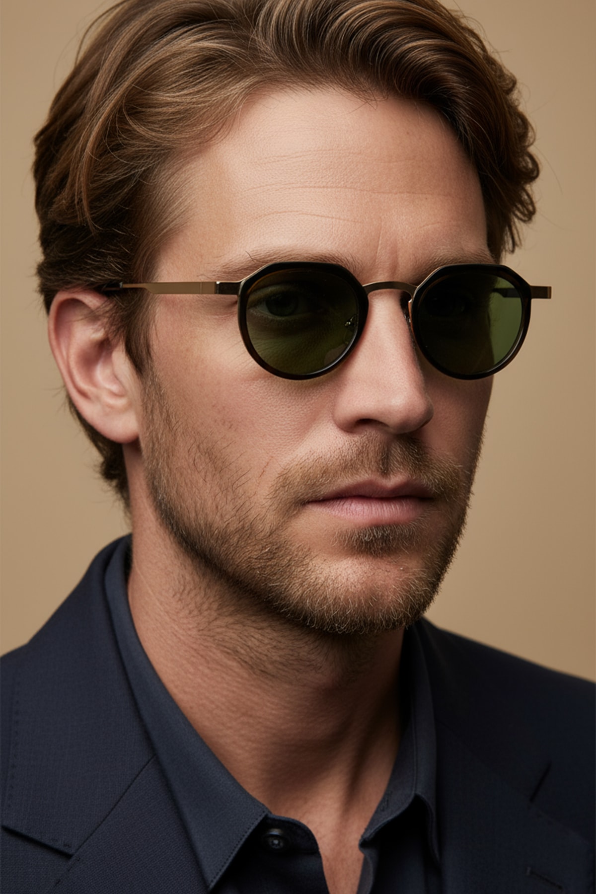 4008 | Yuvarlak Metal Polarize Unisex Güneş Gözlüğü - Siyah/Sarı