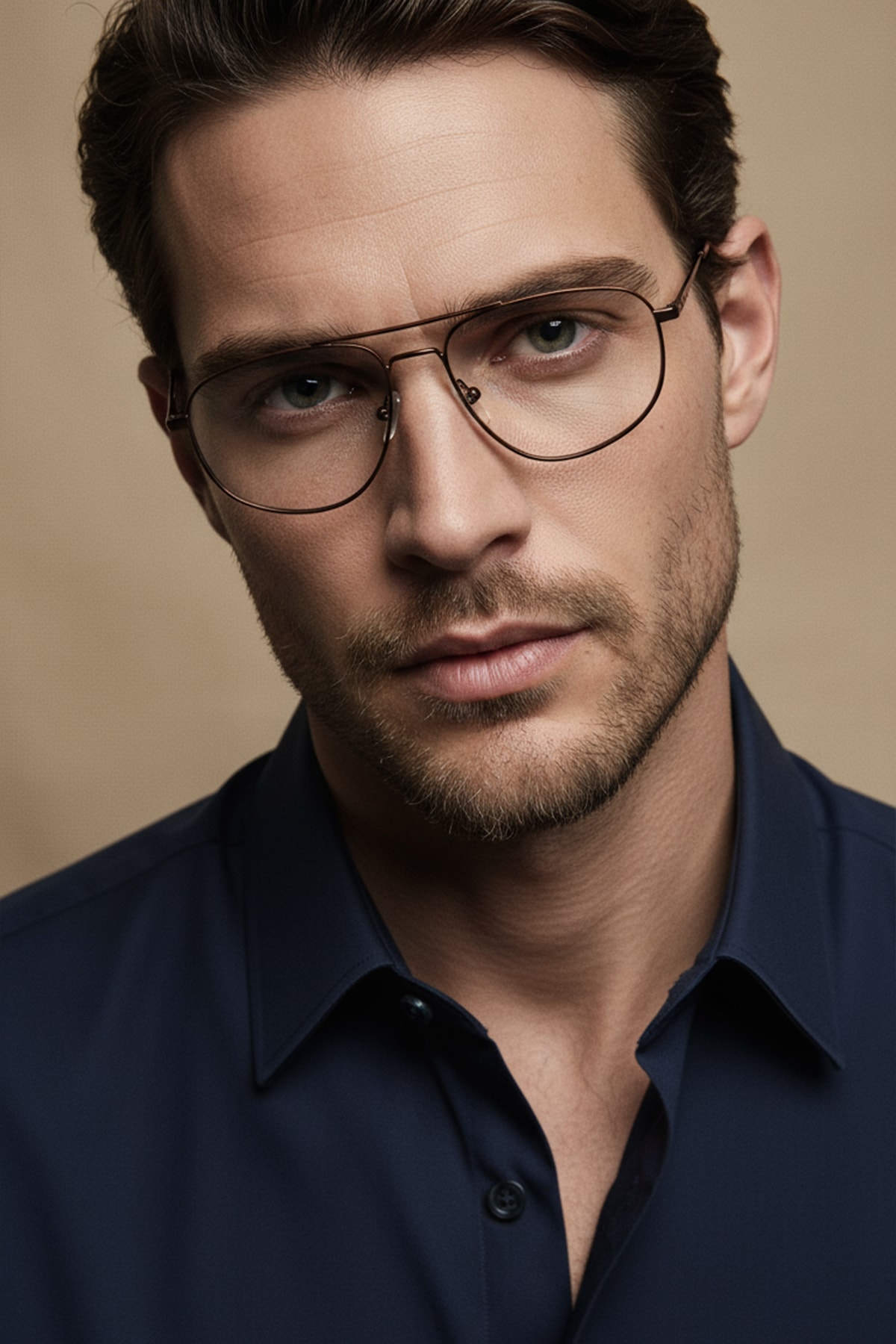 6455-M | Dikdörtgen Metal Mavi Işık Koruyucu Gözlüğü - Kahverengi