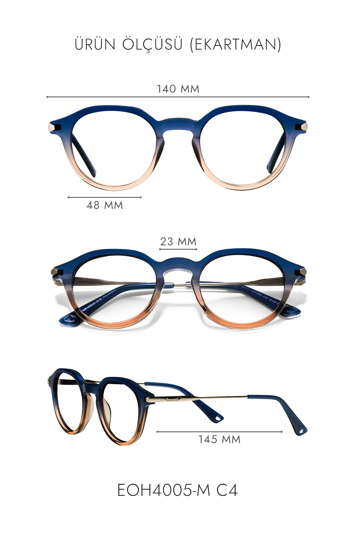 4005-M | Yuvarlak Asetat Mavi Işık Koruyucu Gözlüğü - Lacivert Degrade