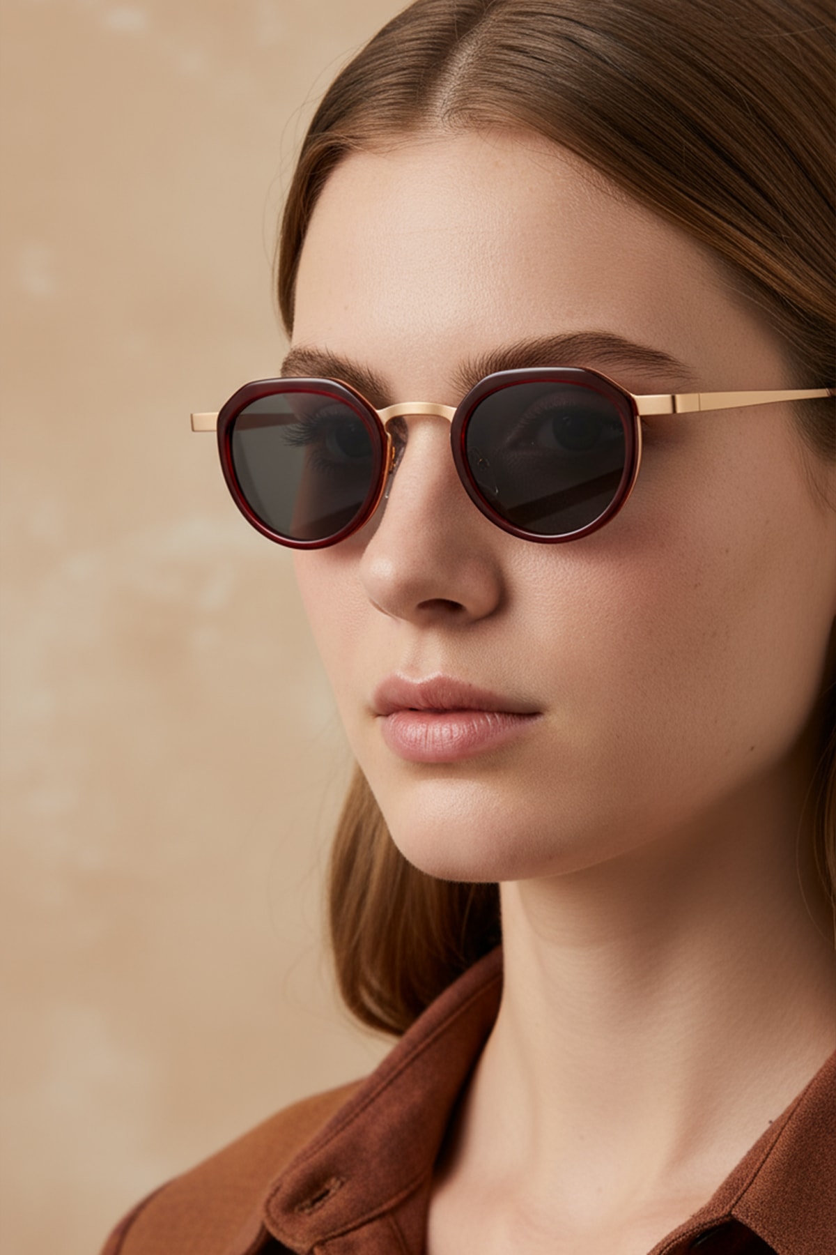 4008 | Yuvarlak Metal Polarize Unisex Güneş Gözlüğü - Kırmızı/Sarı