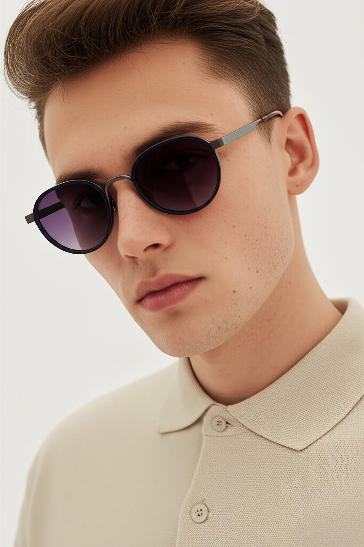 4010 | Yuvarlak Metal Polarize Unisex Güneş Gözlüğü - Lacivert/Gri
