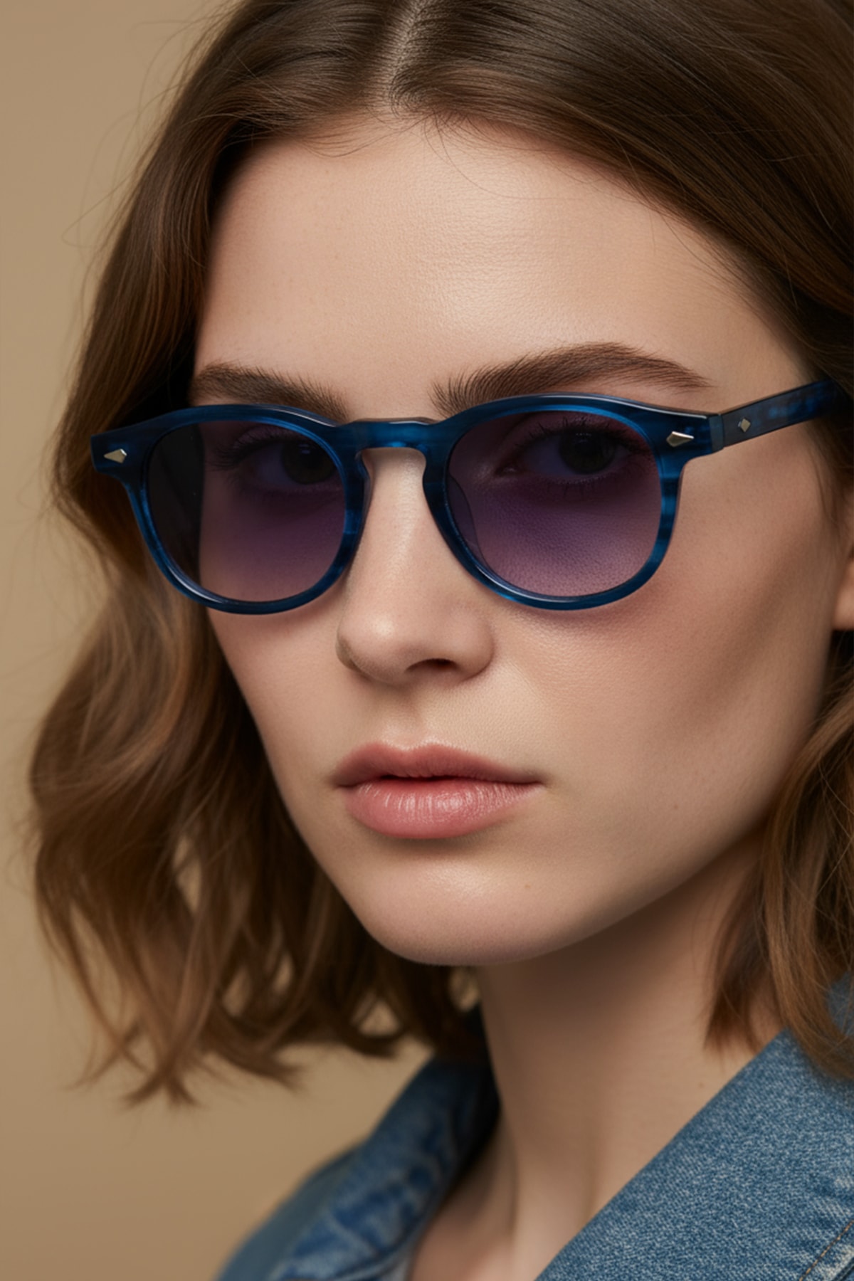 4007 | Oval Asetat Polarize Unisex Güneş Gözlüğü - Sedefli Lacivert