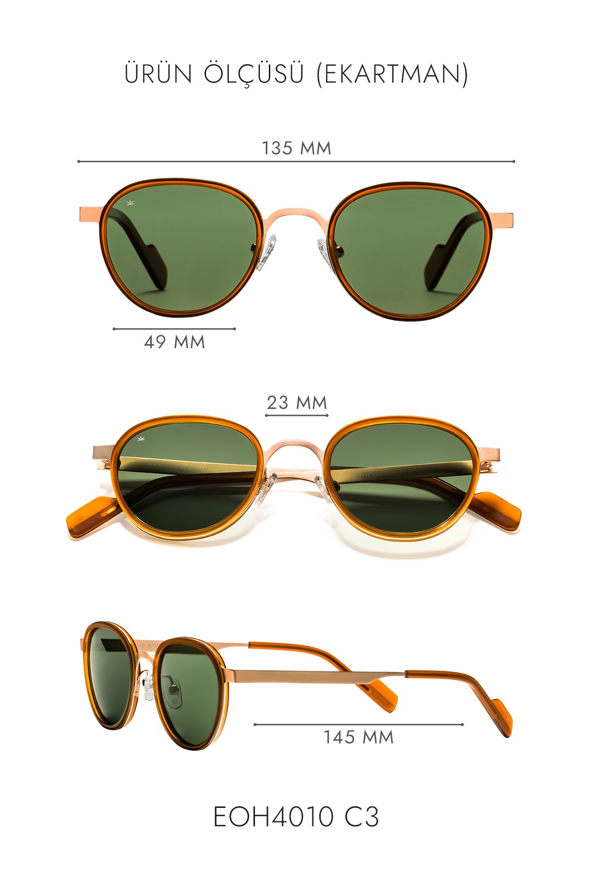 4010 | Yuvarlak Metal Polarize Unisex Güneş Gözlüğü - Kahverengi/Sarı
