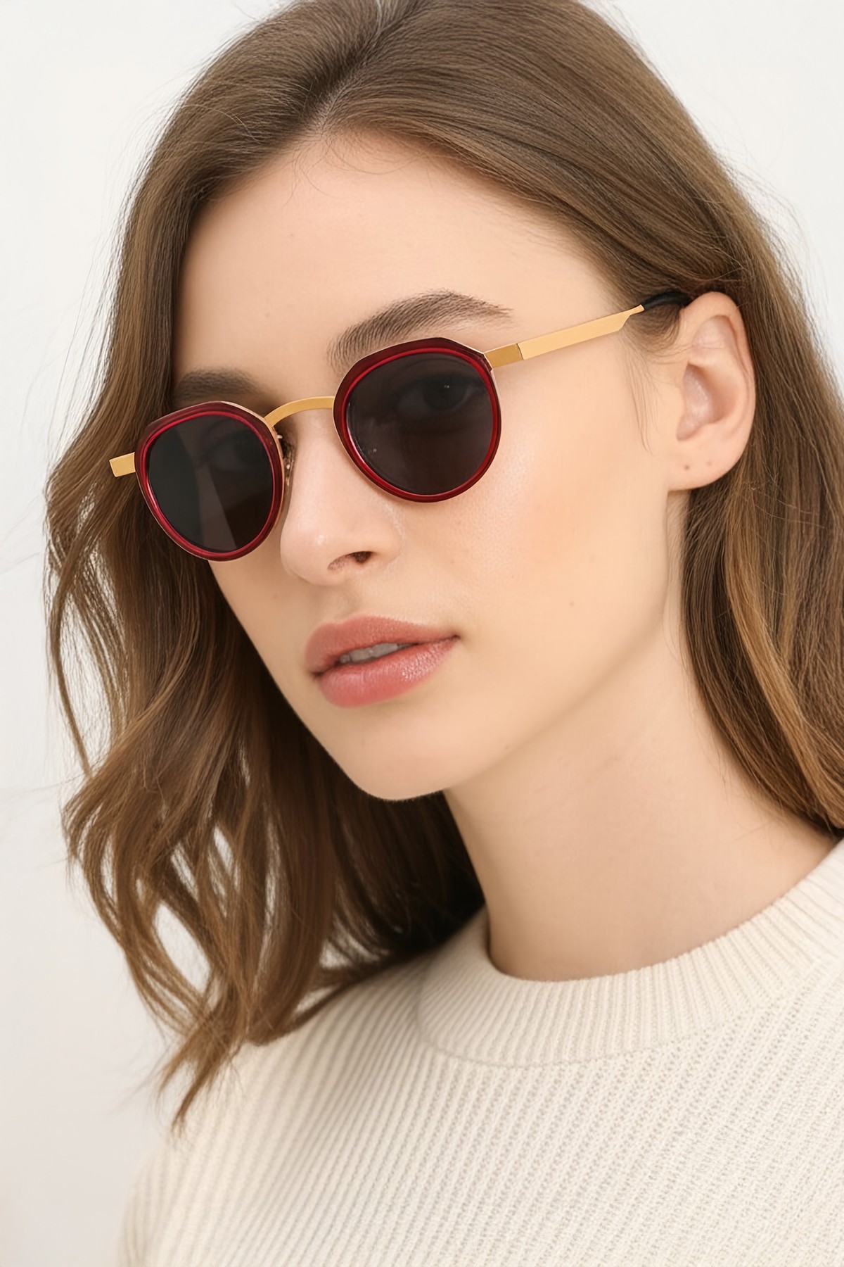 4008 | Yuvarlak Metal Polarize Unisex Güneş Gözlüğü - Kırmızı/Sarı