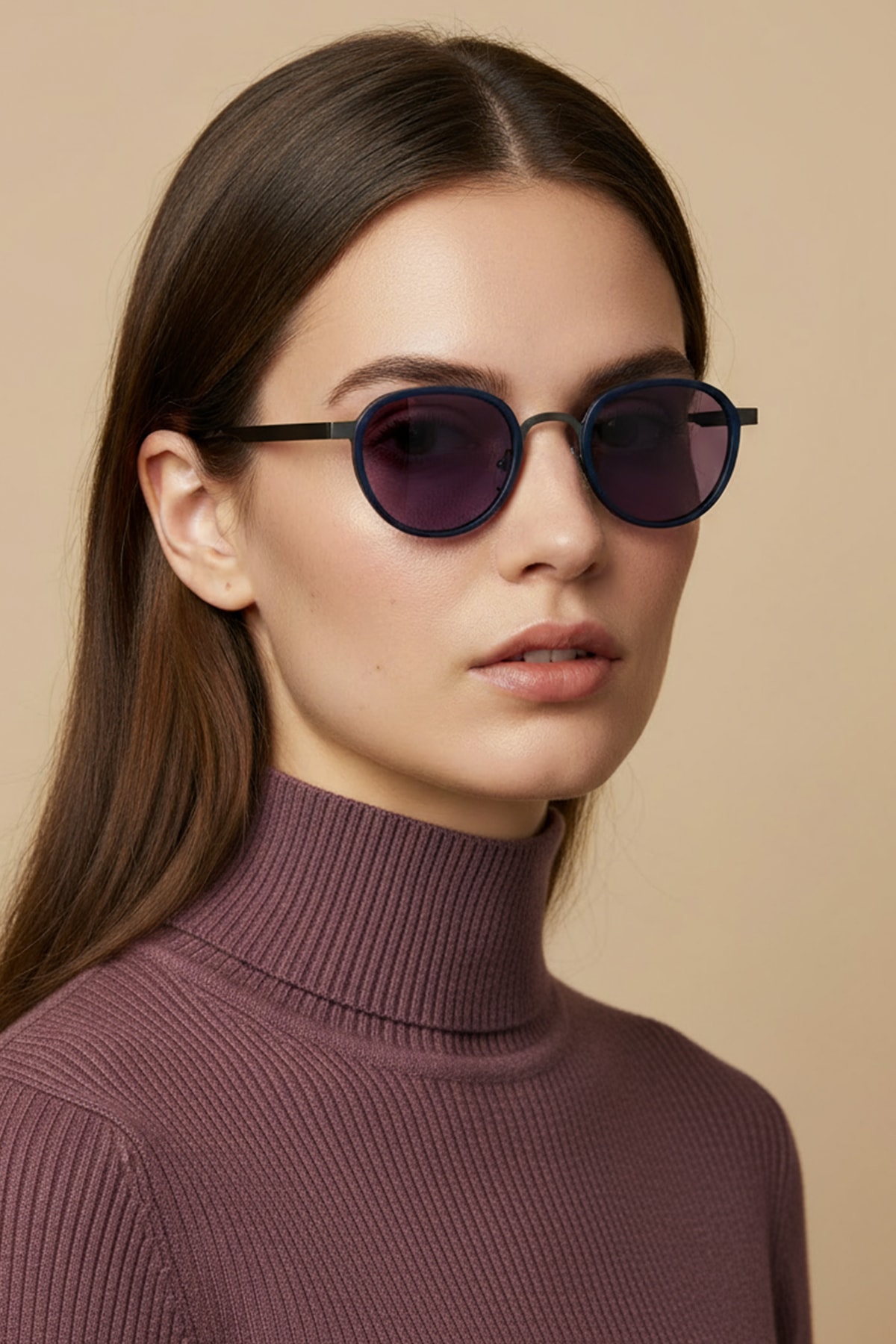 4010 | Yuvarlak Metal Polarize Unisex Güneş Gözlüğü - Lacivert/Gri