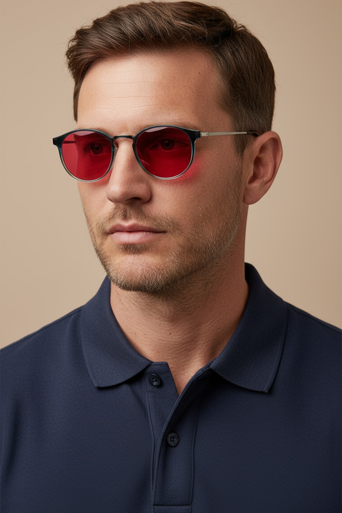 SİTRİN-2362 | Yuvarlak Kemik Asetat UV400 Unisex Güneş Gözlüğü - Lacivert Degrade