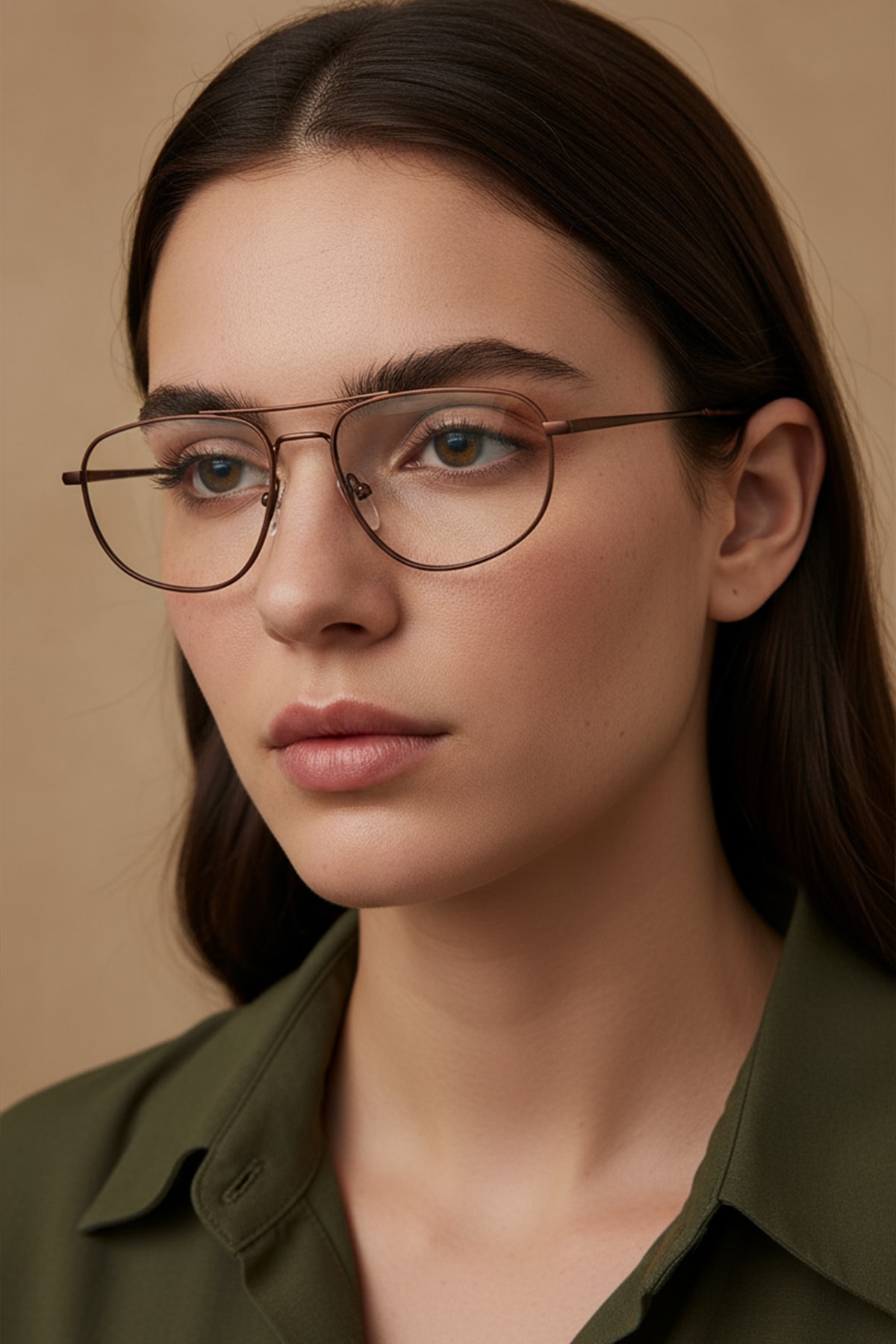 6455-M | Dikdörtgen Metal Mavi Işık Koruyucu Gözlüğü - Kahverengi