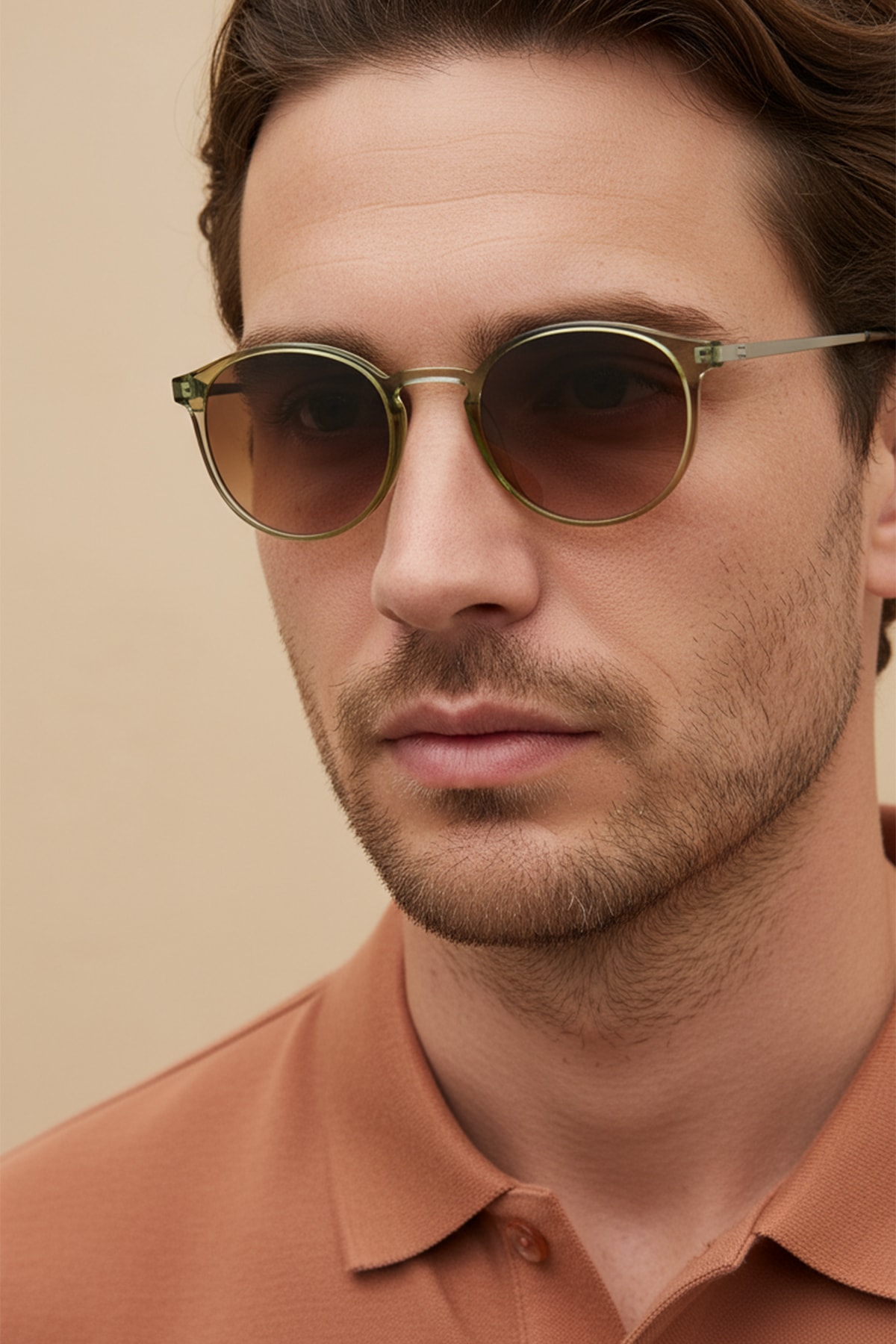 SİTRİN-2362 | Yuvarlak Kemik Asetat UV400 Unisex Güneş Gözlüğü - Haki