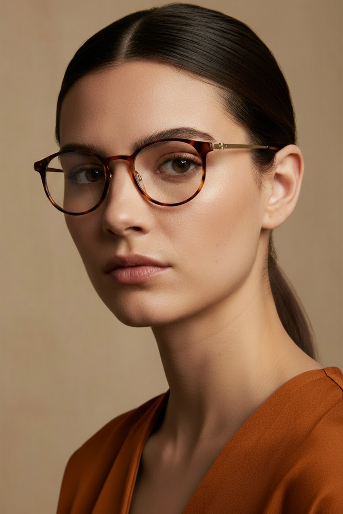 SİTRİN-2362-M | Yuvarlak Asetat Mavi Işık Koruyucu Gözlüğü - Leopar