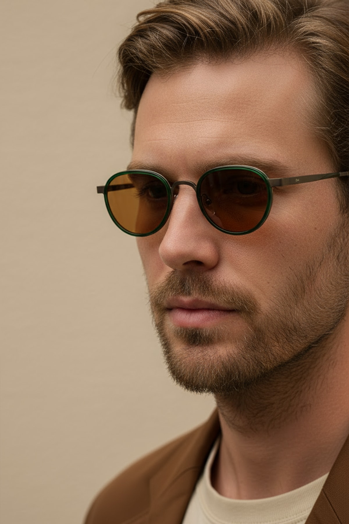4010 | Yuvarlak Metal Polarize Unisex Güneş Gözlüğü - Yeşil/Kahverengi