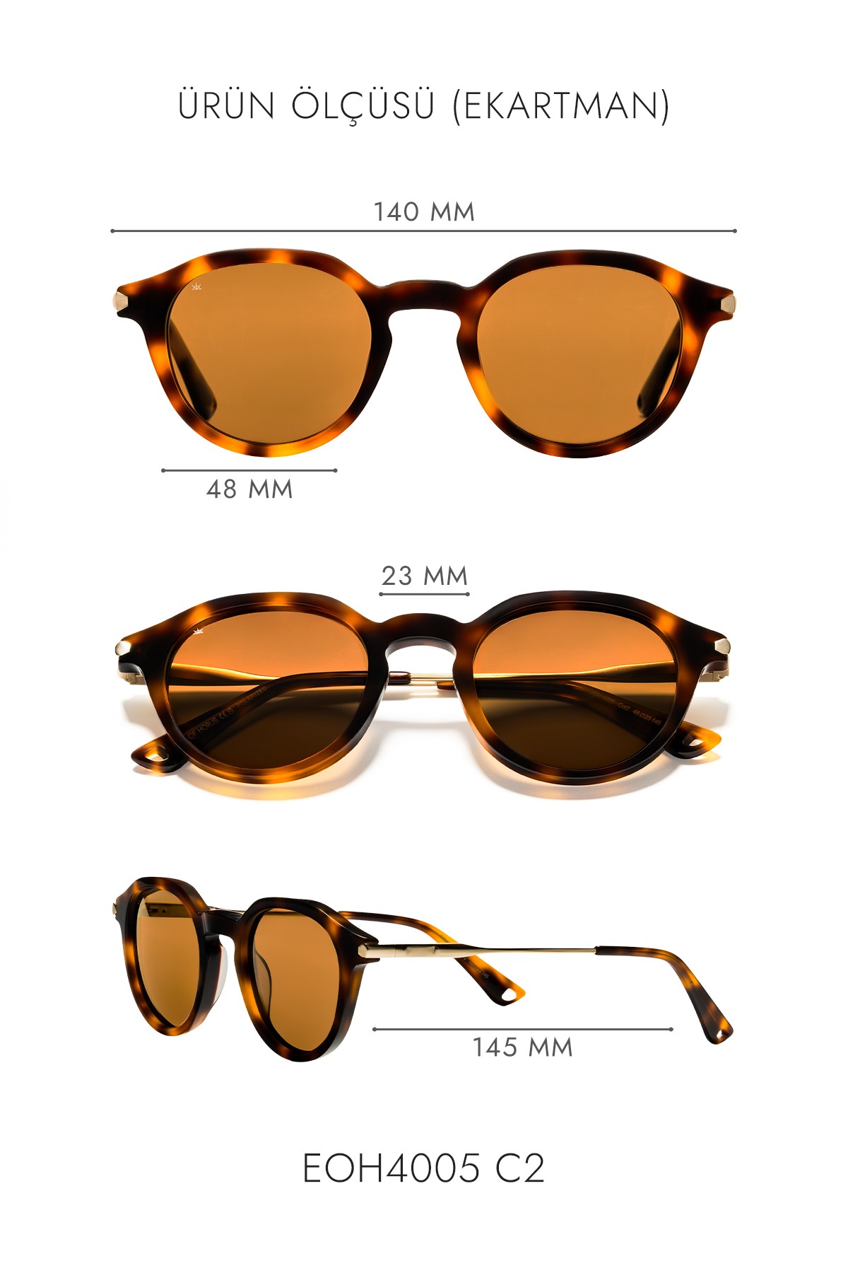 4005 | Yuvarlak Asetat Polarize Unisex Güneş Gözlüğü - Leopar