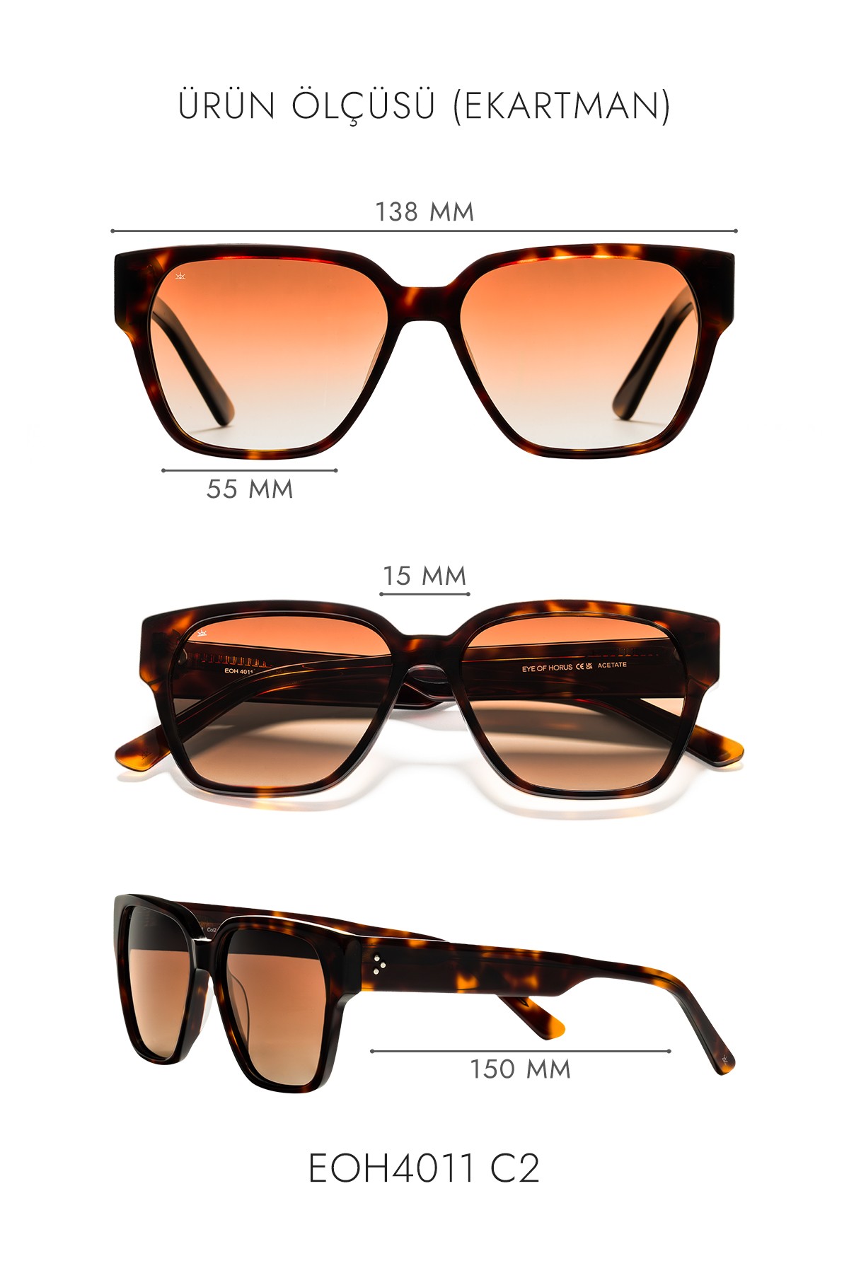 4011 | Kare Asetat Polarize Unisex Güneş Gözlüğü - Kahverengi