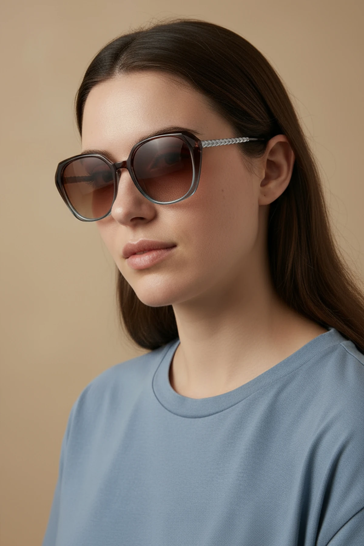 3001 | Kare Kemik Polarize Kadın Güneş Gözlüğü - Mavi Degrade