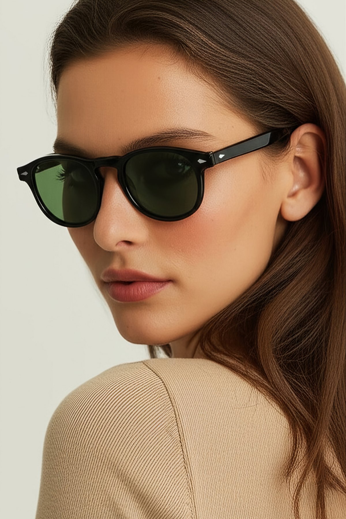 4007 | Oval Asetat Polarize Unisex Güneş Gözlüğü - Siyah