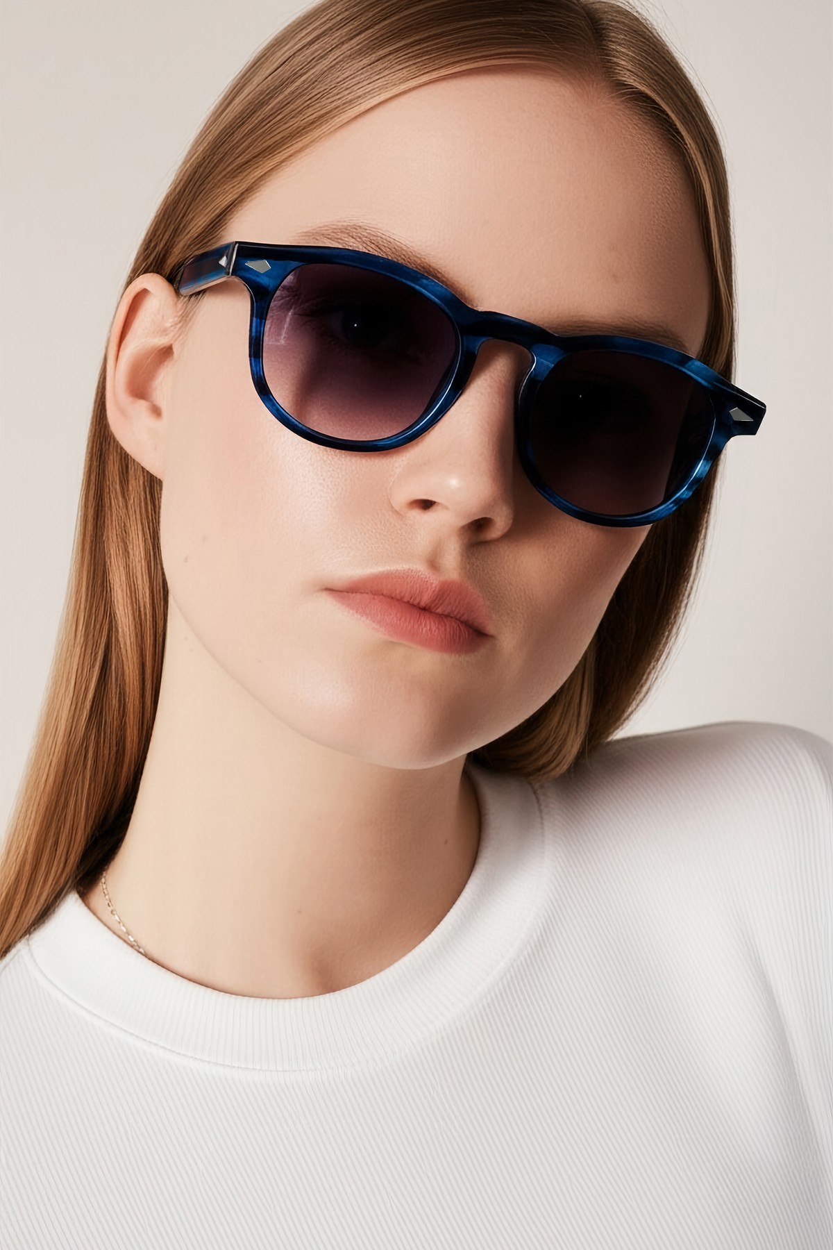 4007 | Oval Asetat Polarize Unisex Güneş Gözlüğü - Sedefli Lacivert