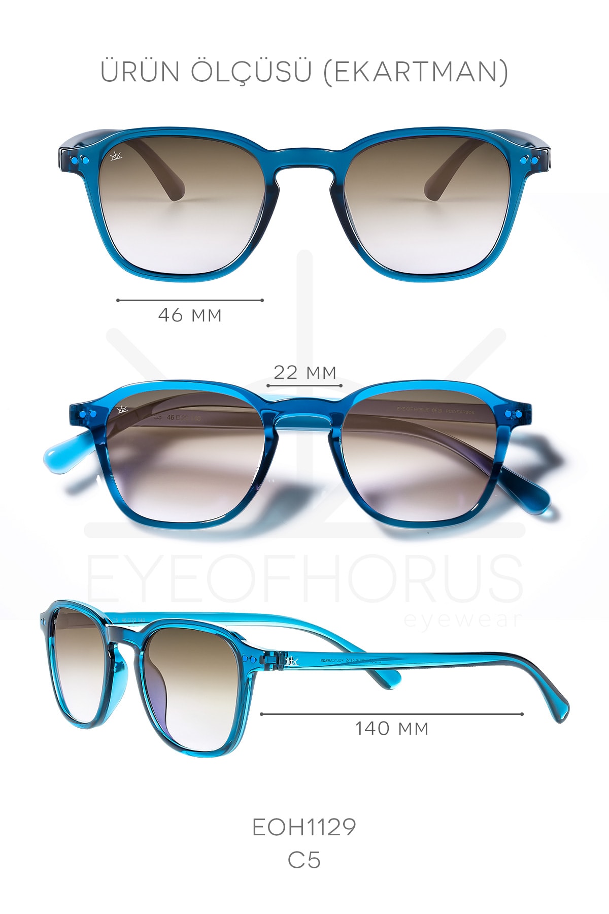 1129 | Kare Kemik UV400 Unisex Güneş Gözlüğü - Lacivert