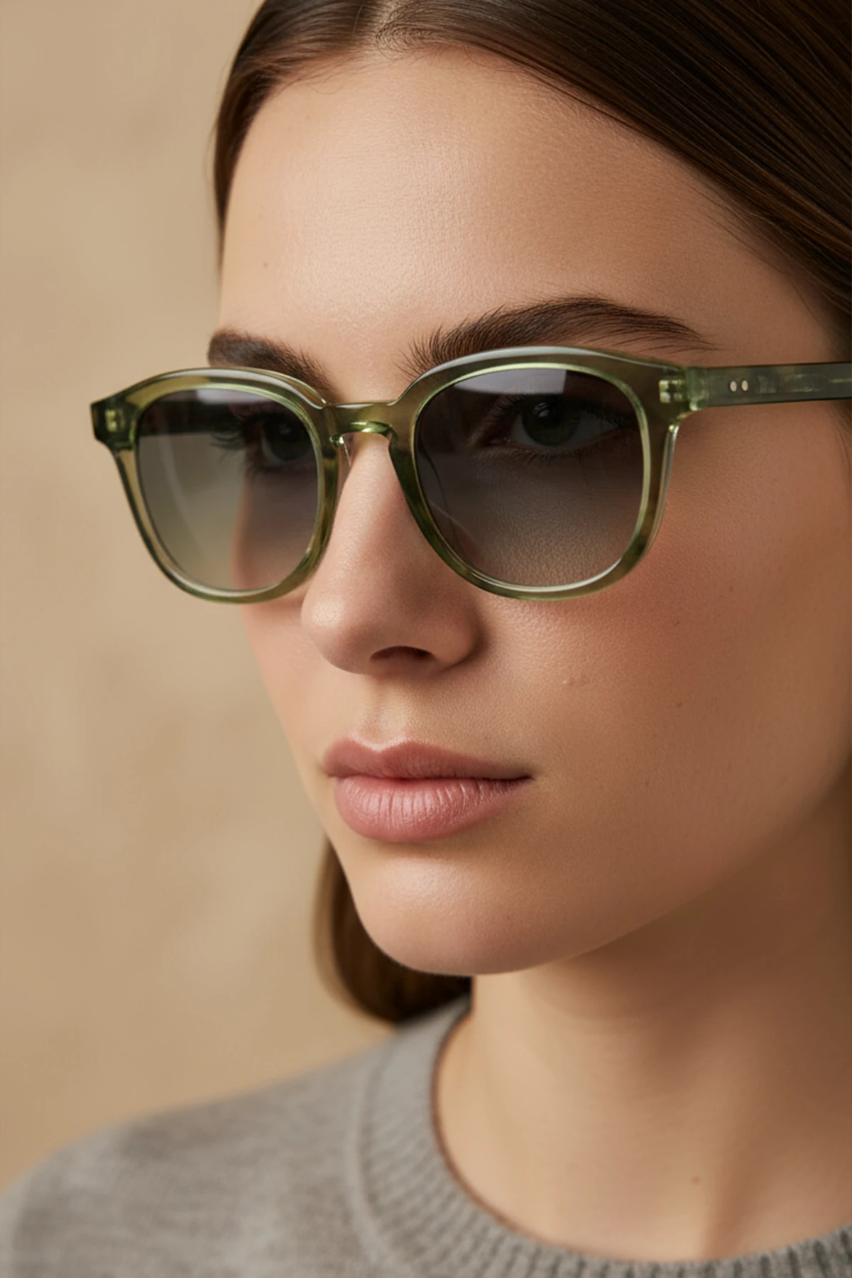 AVENTURİN-3000 | Kare Asetat UV400 Unisex Güneş Gözlüğü - Haki