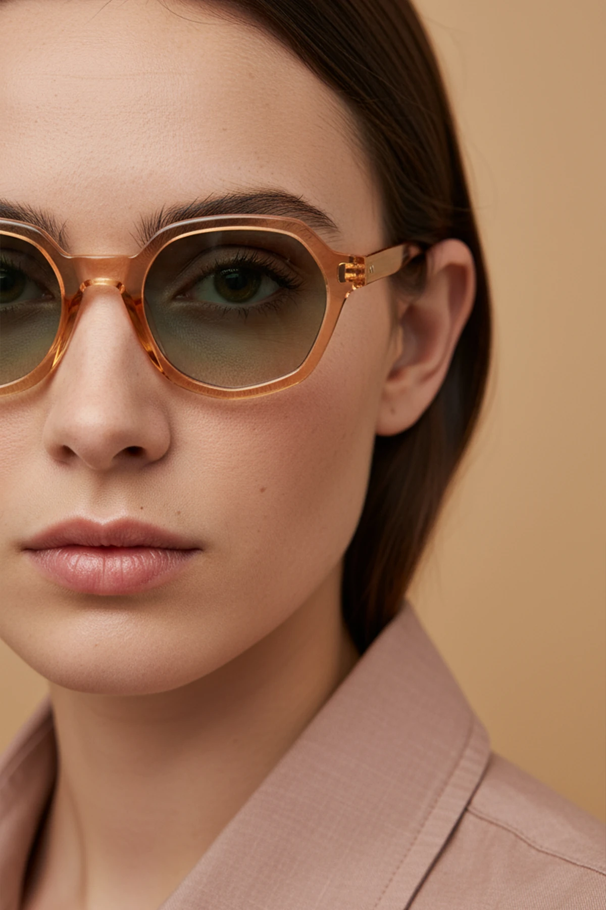 MİHENK-91033 | Altıgen Kemik Asetat UV400 Unisex Güneş Gözlüğü - Şeffaf Kahverengi