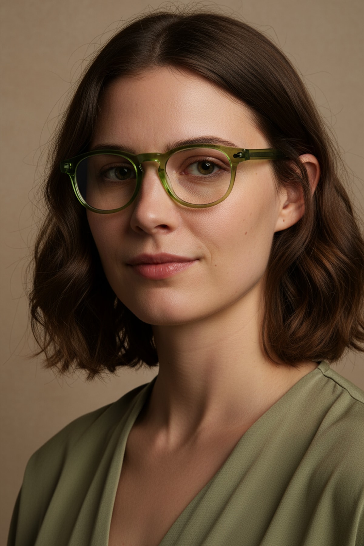 4007-M | Oval Asetat Mavi Işık Koruyucu Gözlüğü - Haki