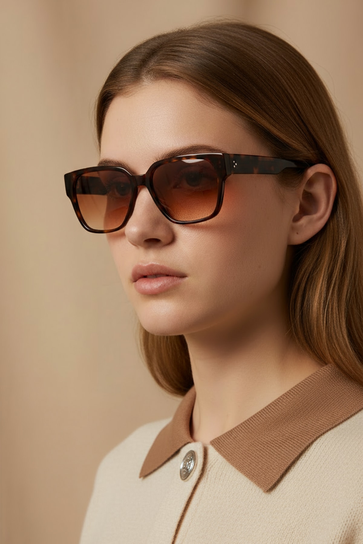 4011 | Kare Asetat Polarize Unisex Güneş Gözlüğü - Kahverengi