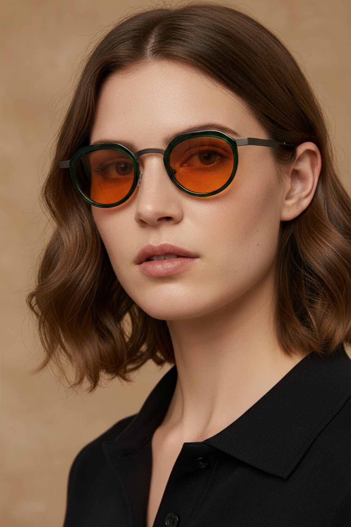 4008 | Yuvarlak Metal Polarize Unisex Güneş Gözlüğü - Yeşil/Kahverengi