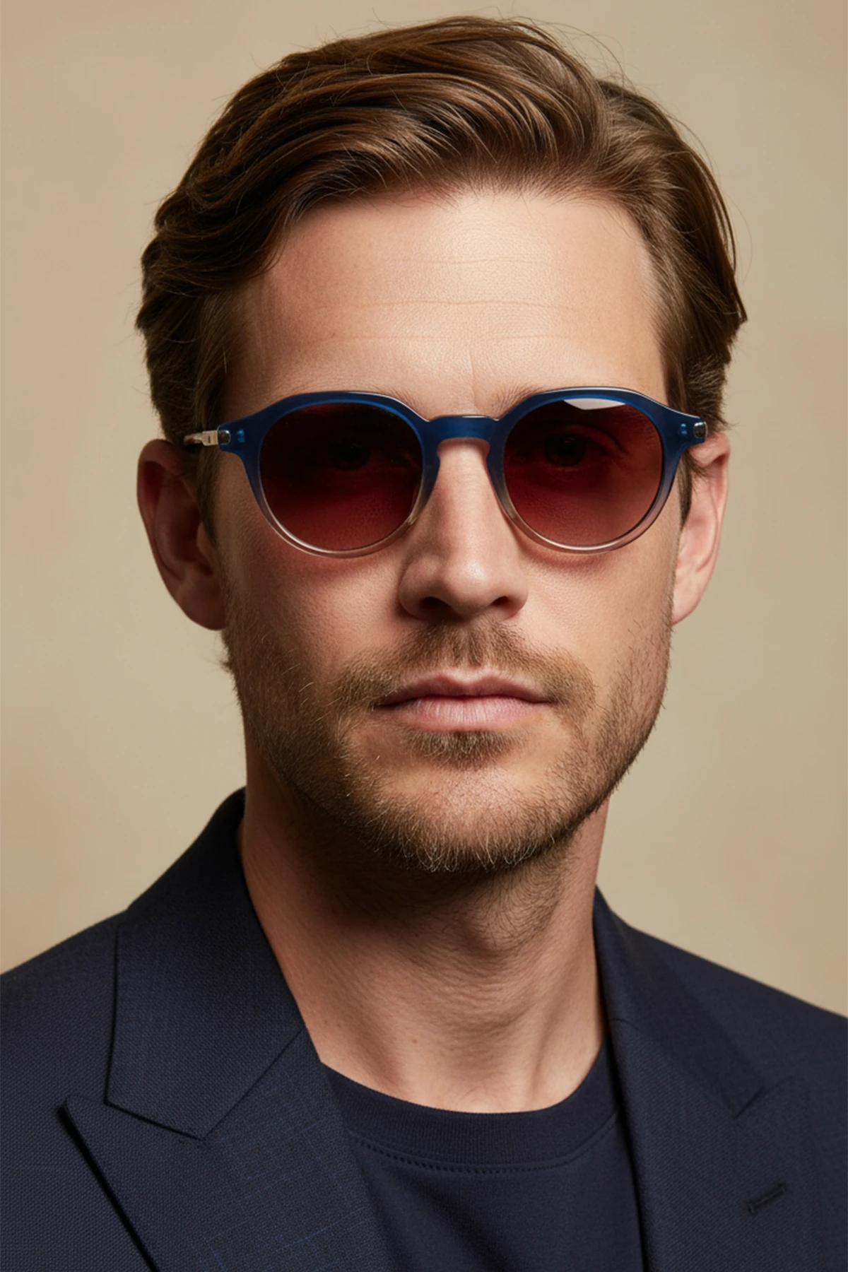 4005 | Yuvarlak Asetat Polarize Unisex Güneş Gözlüğü - Lacivert Degrade