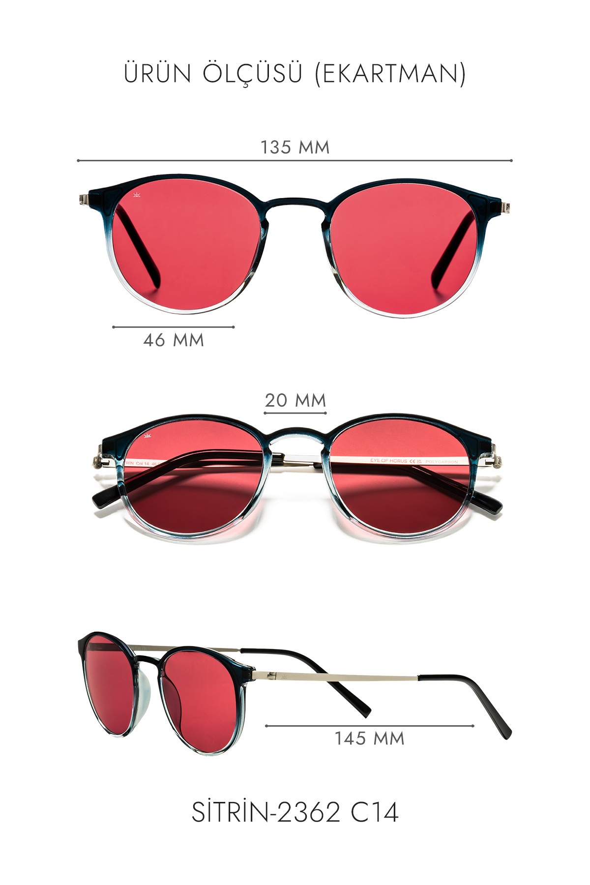 SİTRİN-2362 | Yuvarlak Kemik Asetat UV400 Unisex Güneş Gözlüğü - Lacivert Degrade