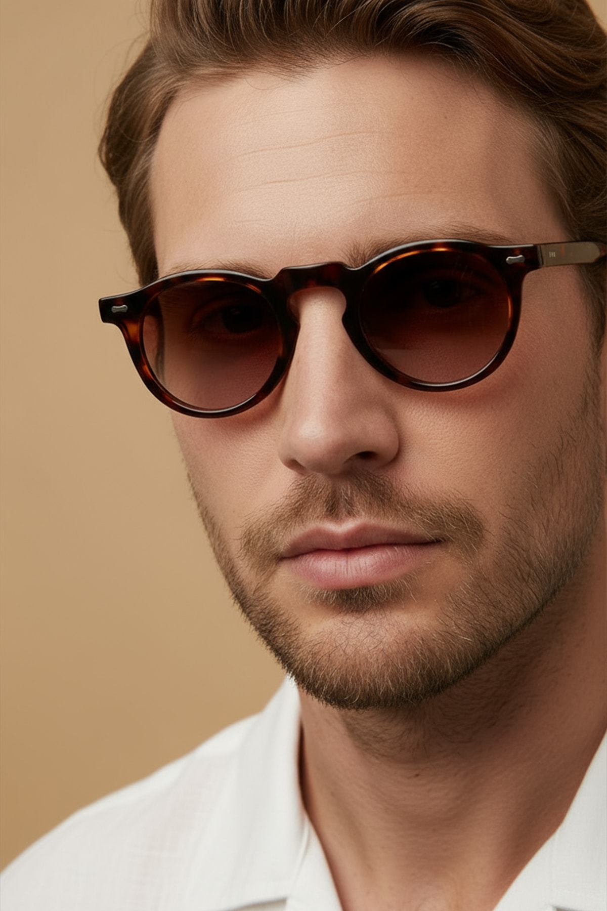 4006 | Yuvarlak Asetat Polarize Unisex Güneş Gözlüğü - Leopar