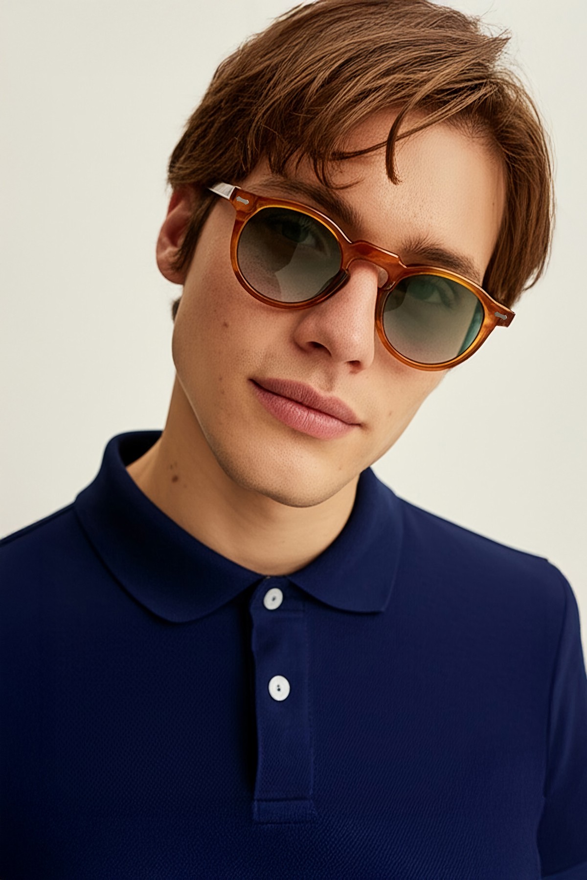 4006 | Yuvarlak Asetat Polarize Unisex Güneş Gözlüğü - Amber