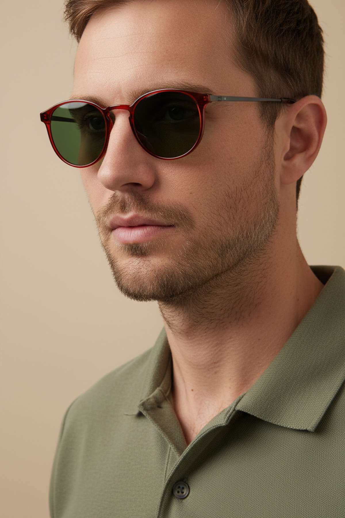 SİTRİN-2362 | Yuvarlak Kemik Asetat UV400 Unisex Güneş Gözlüğü - Bordo