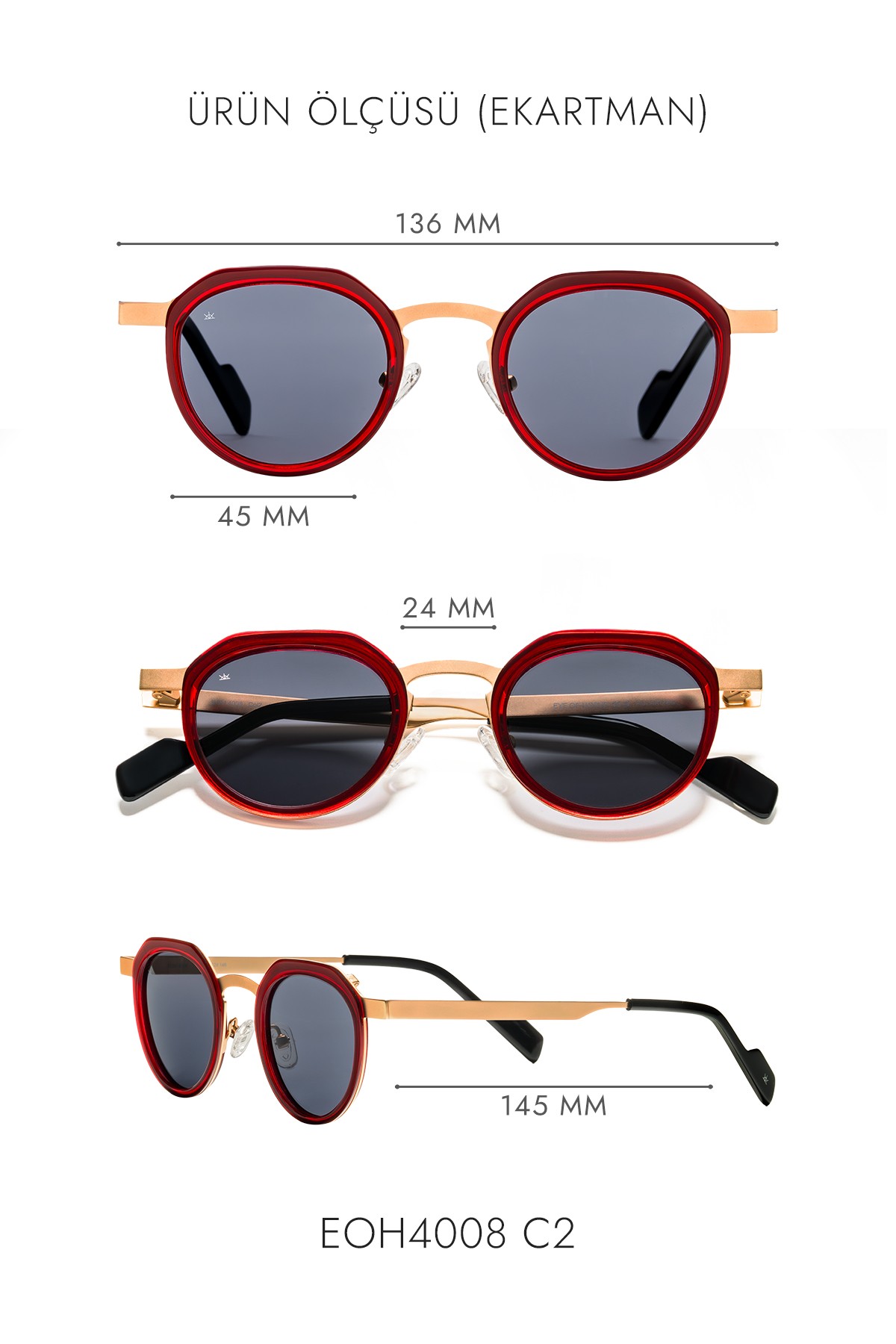 4008 | Yuvarlak Metal Polarize Unisex Güneş Gözlüğü - Kırmızı/Sarı