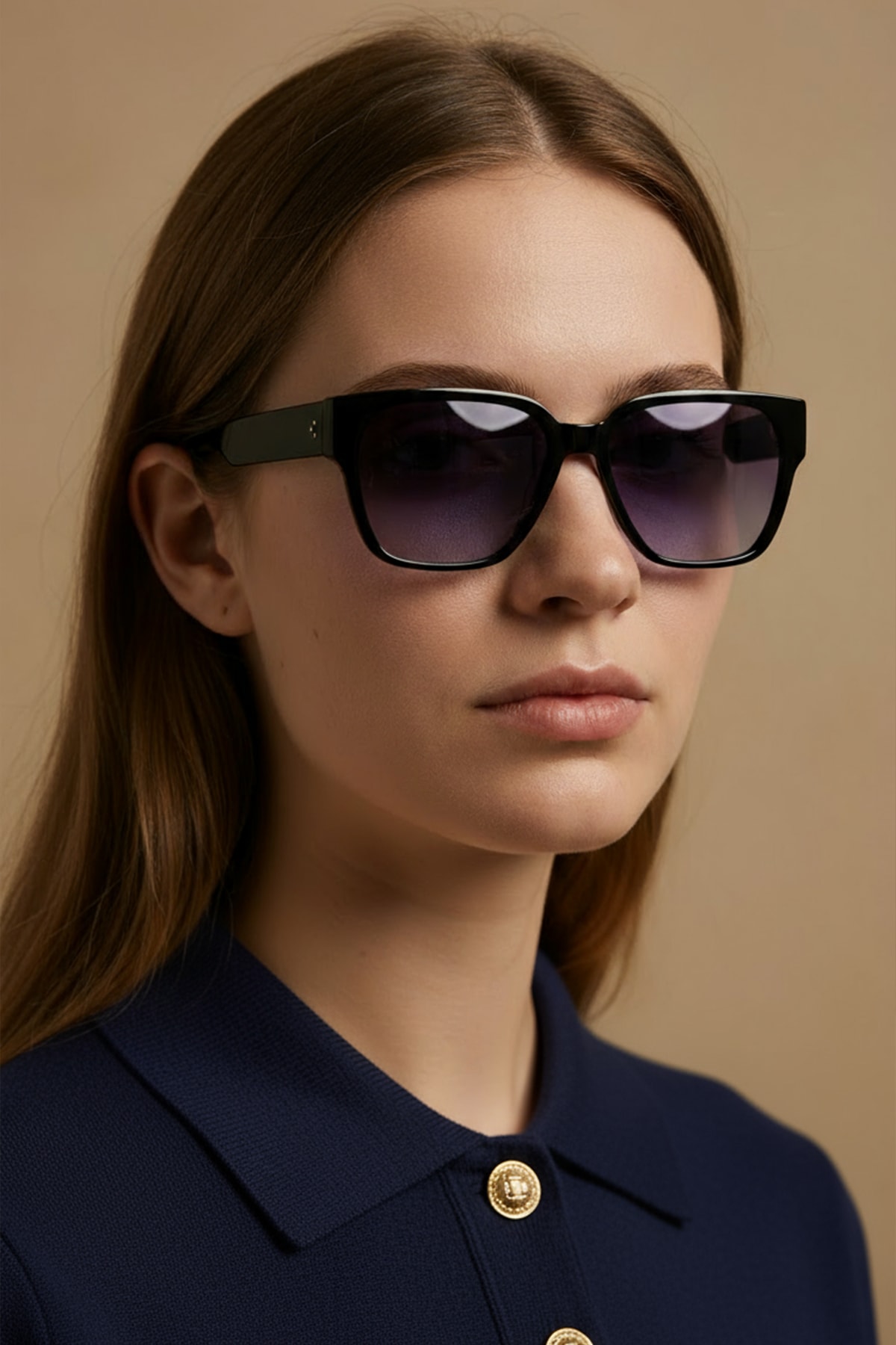 4011 | Kare Asetat Polarize Unisex Güneş Gözlüğü - Siyah