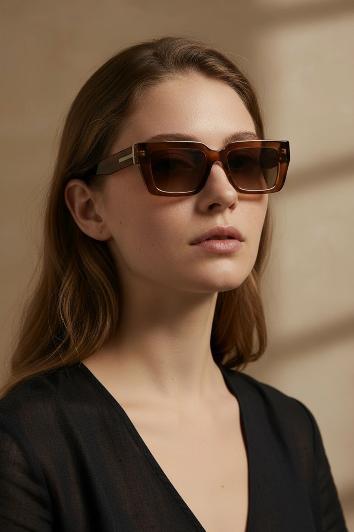 4004 | Dikdörtgen Asetat Polarize Kadın Güneş Gözlüğü - Kahverengi