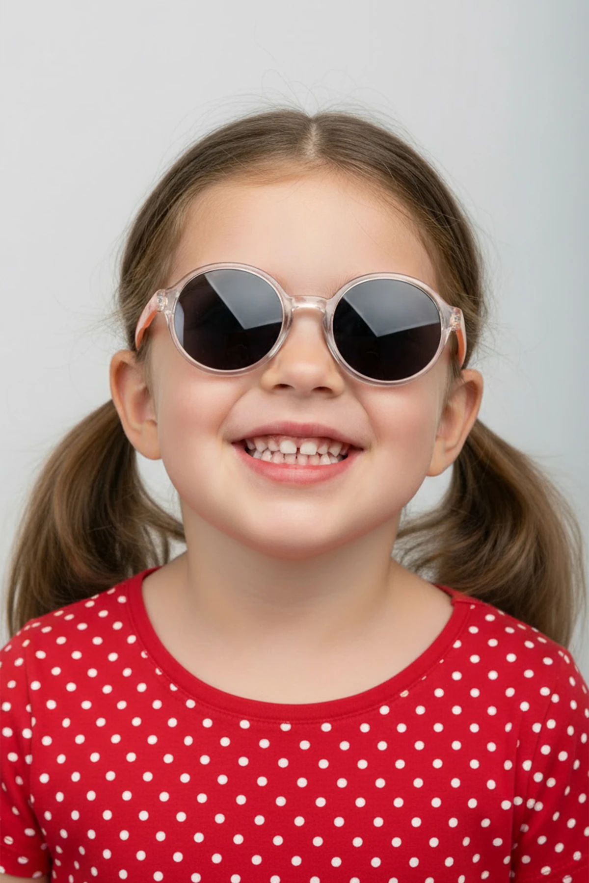 1041 ( 3-7 Yaş ) | Yuvarlak Kemik Çocuk Polarize Güneş Gözlüğü - Şeffaf/Pembe