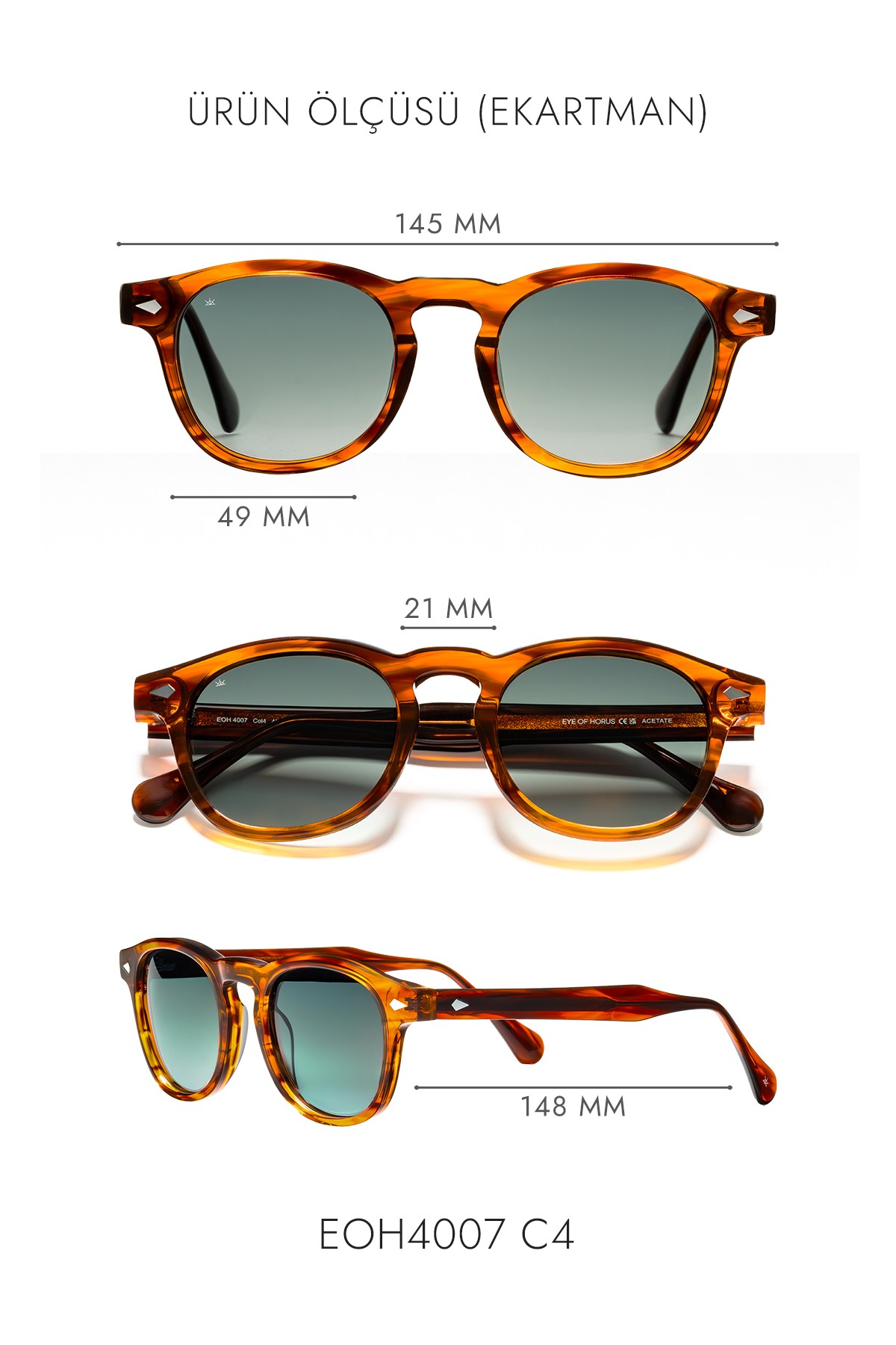 4007 | Oval Asetat Polarize Unisex Güneş Gözlüğü - Amber